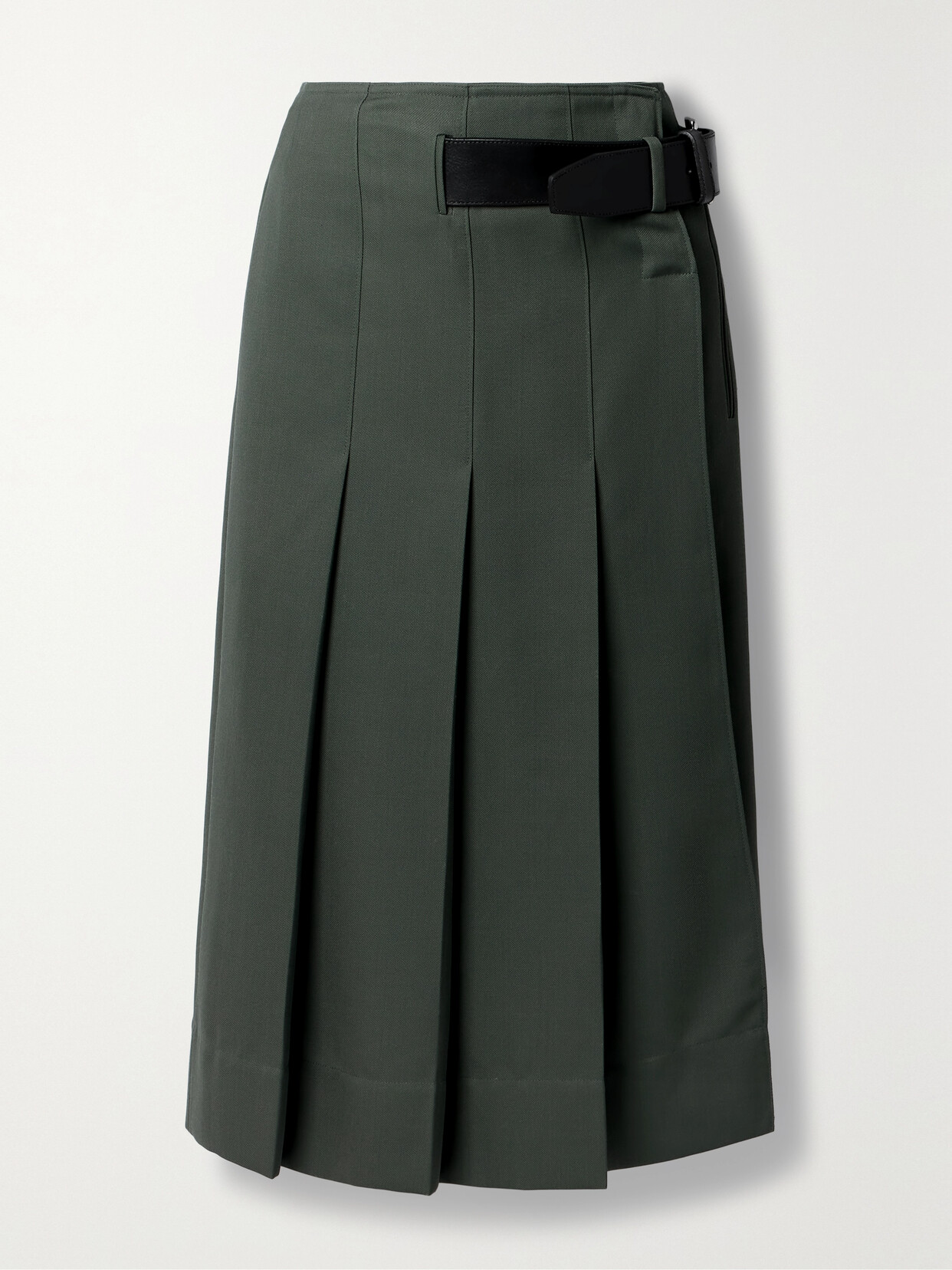 Tibi Pleated Grain De Poudre Wool Midi Wrap Skirt In Grey