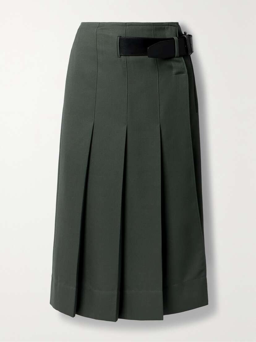 Tibi Pleated Grain De Poudre Wool Midi Wrap Skirt