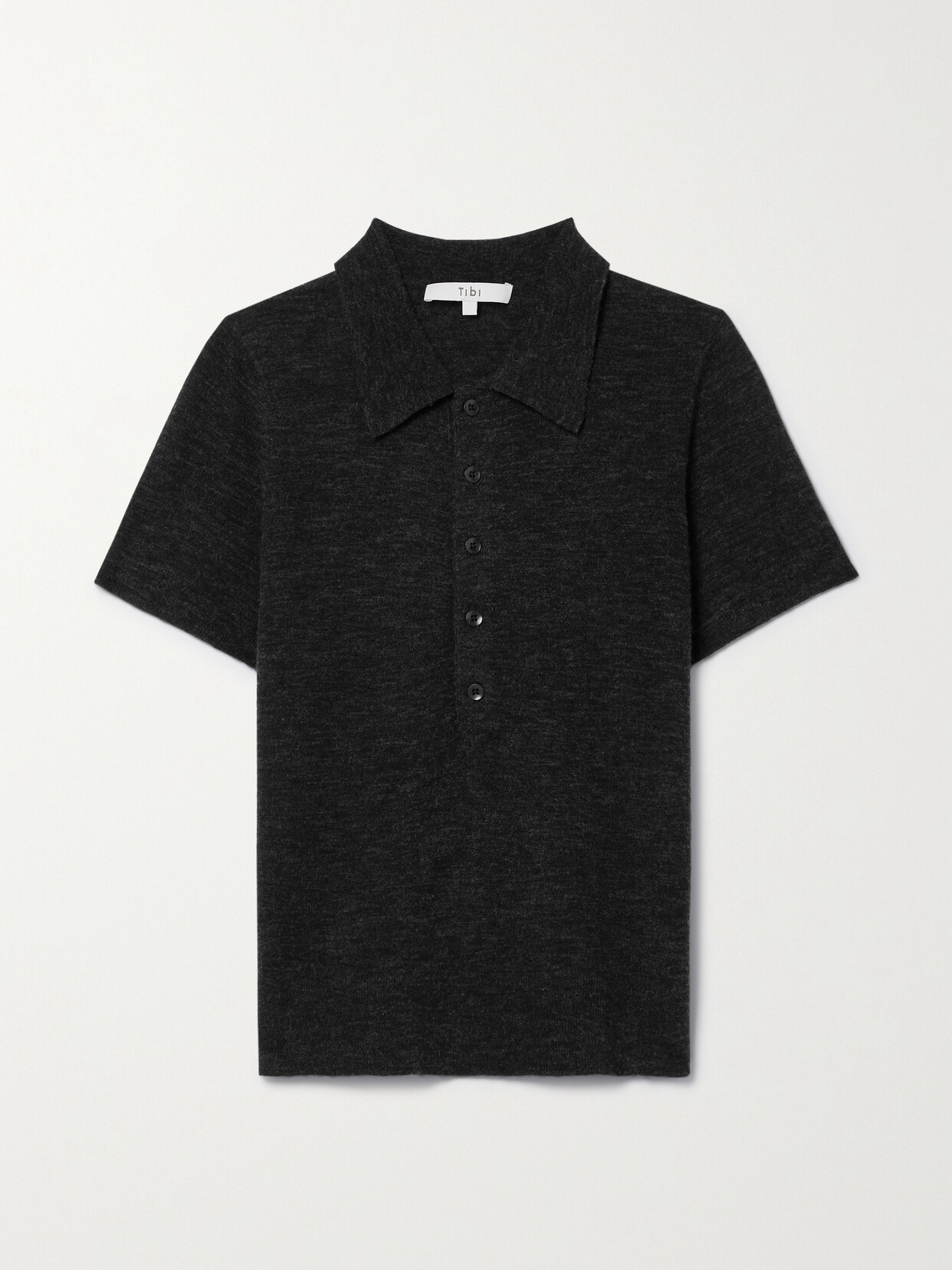 Tibi Wool-blend Polo Shirt In Charcoal