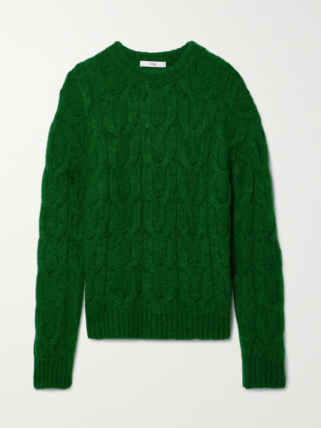 Tibi Cable-knit Brushed Mohair-blend Sweater In Green