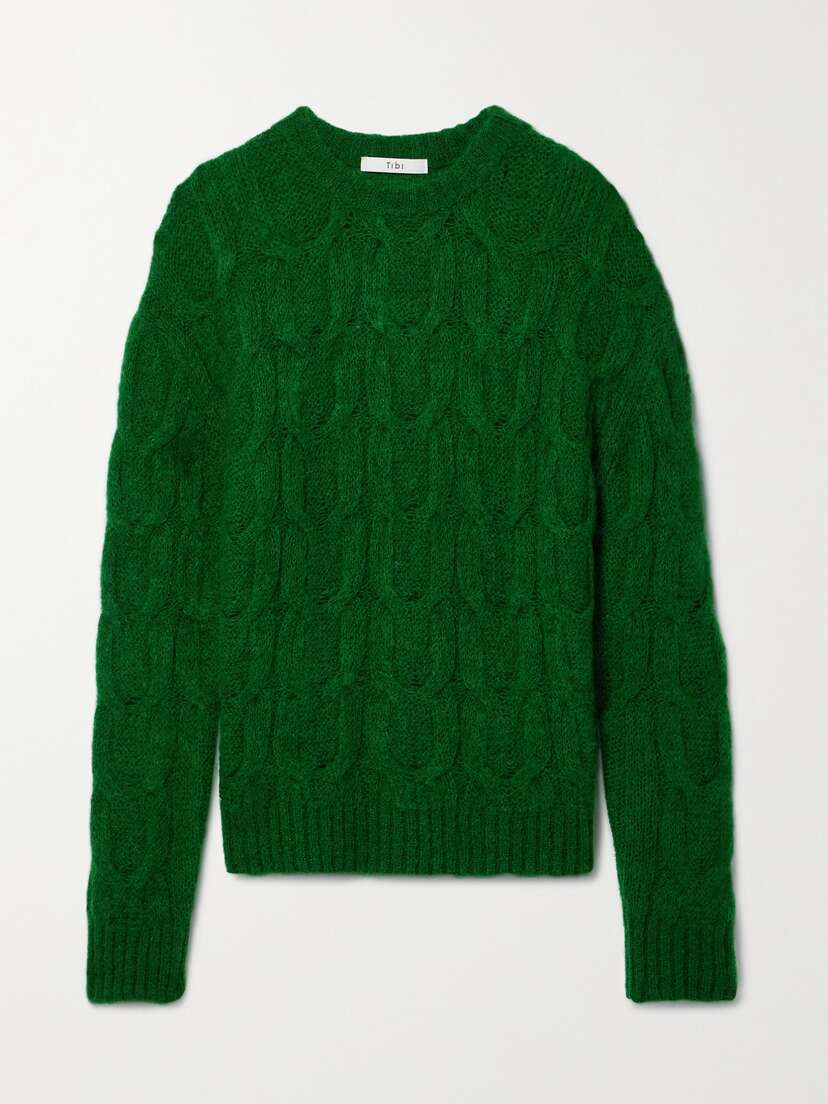 Tibi Cable-knit Brushed Mohair-blend Sweater