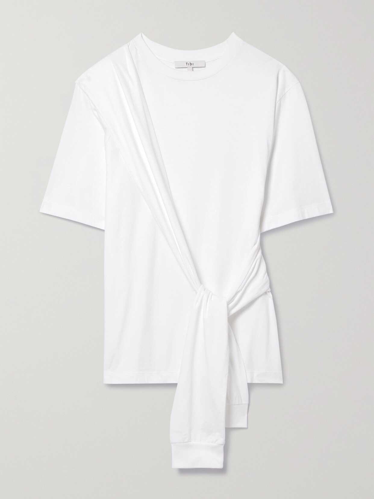 Shop Tibi Tie-detailed Cotton-jersey T-shirt In White