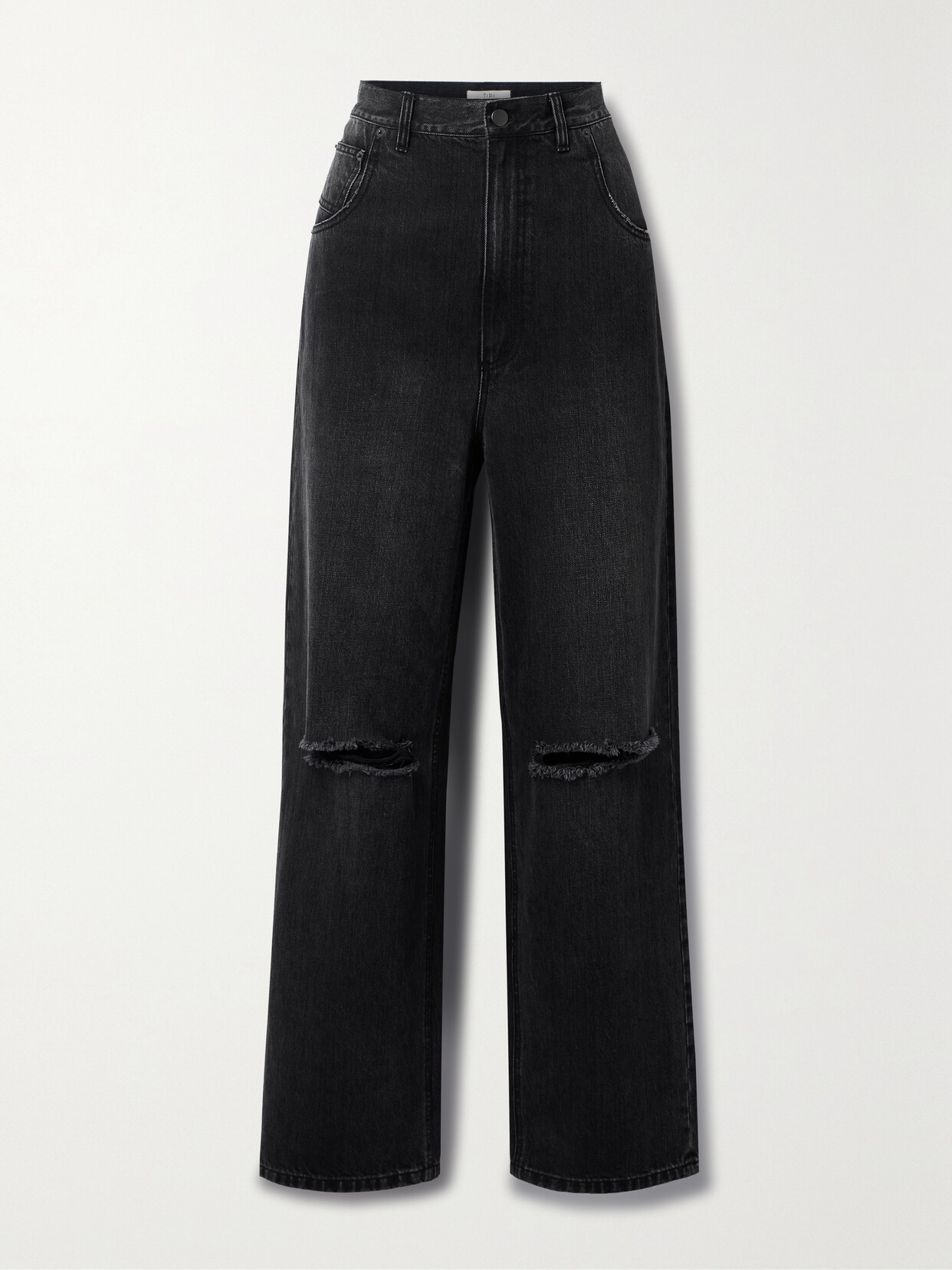 Tibi Ryder Distressed High-rise Wide-leg Jeans In Black