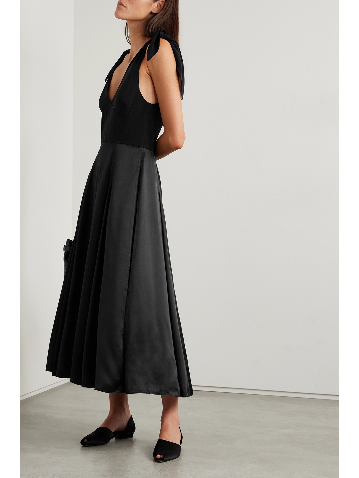 Shop La Ligne Charlotte Tie-detailed Silk-chiffon And Satin Midi Dress In Black