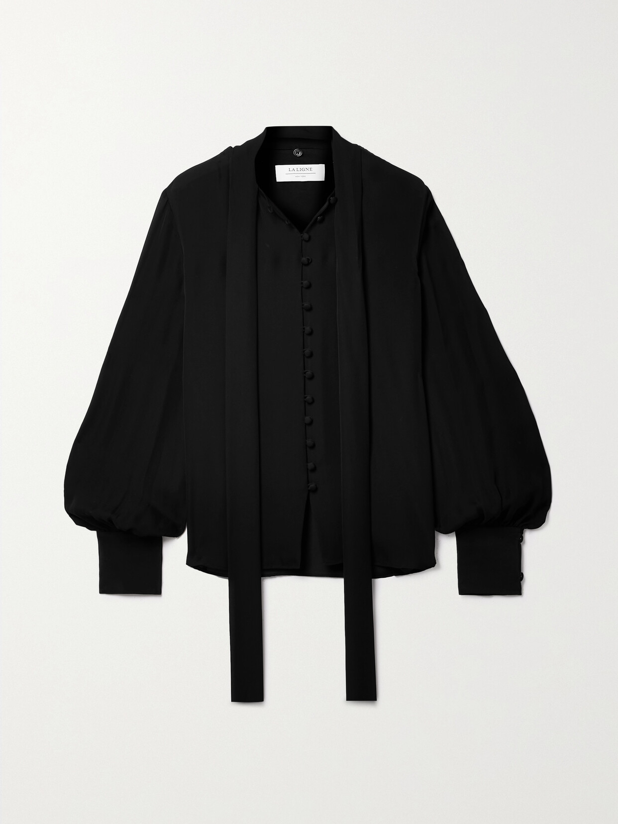 La Ligne Scarf-detailed Silk Crepe De Chine Blouse In Black