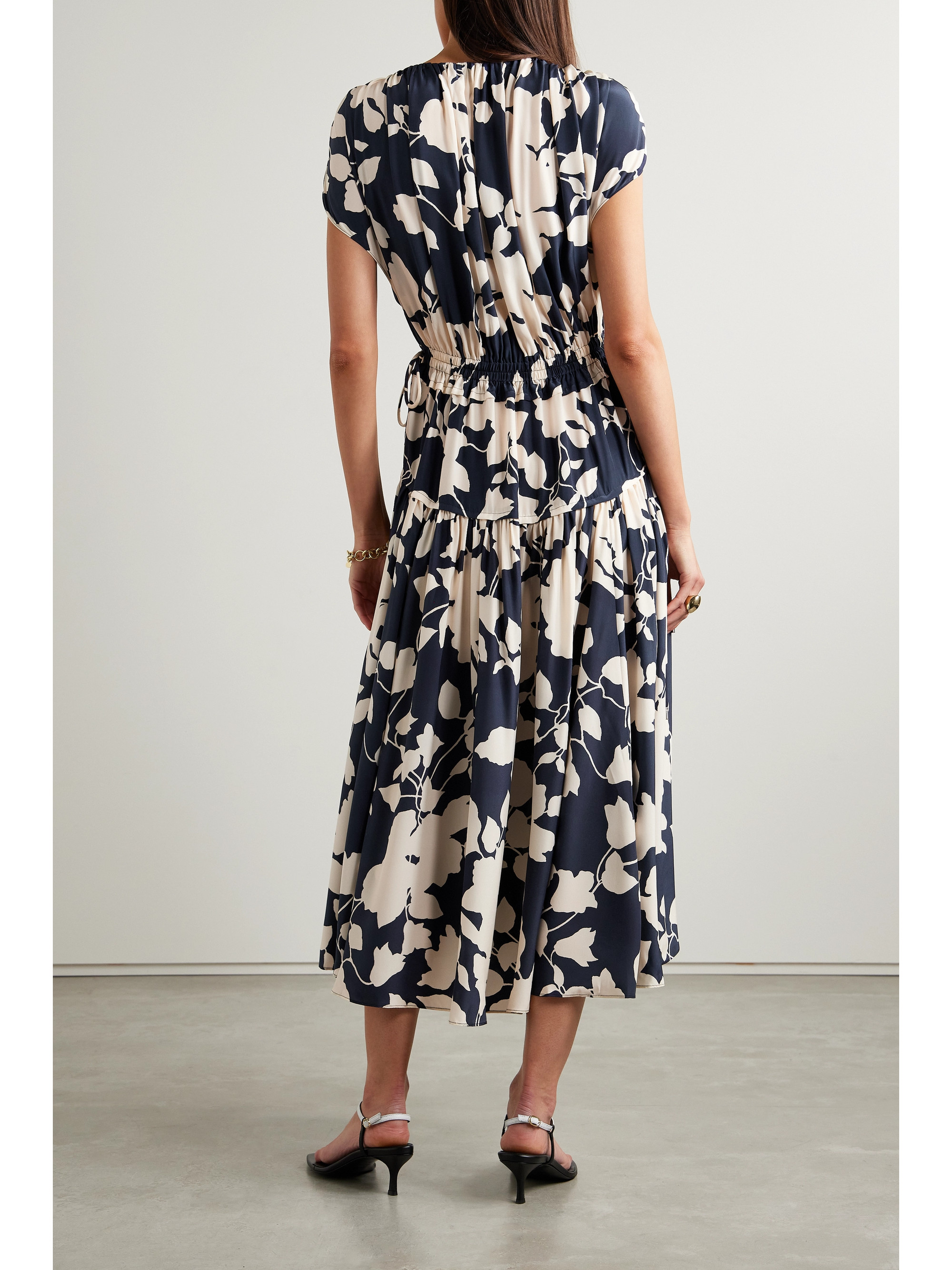 La Ligne Cape-effect ruffled floral-print silk-crepe midi dress