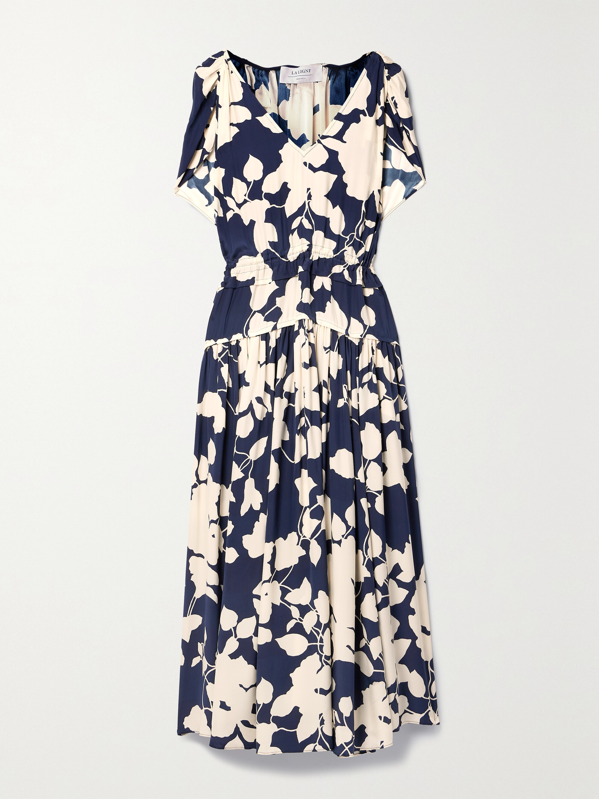 La Ligne Cape-effect ruffled floral-print silk-crepe midi dress