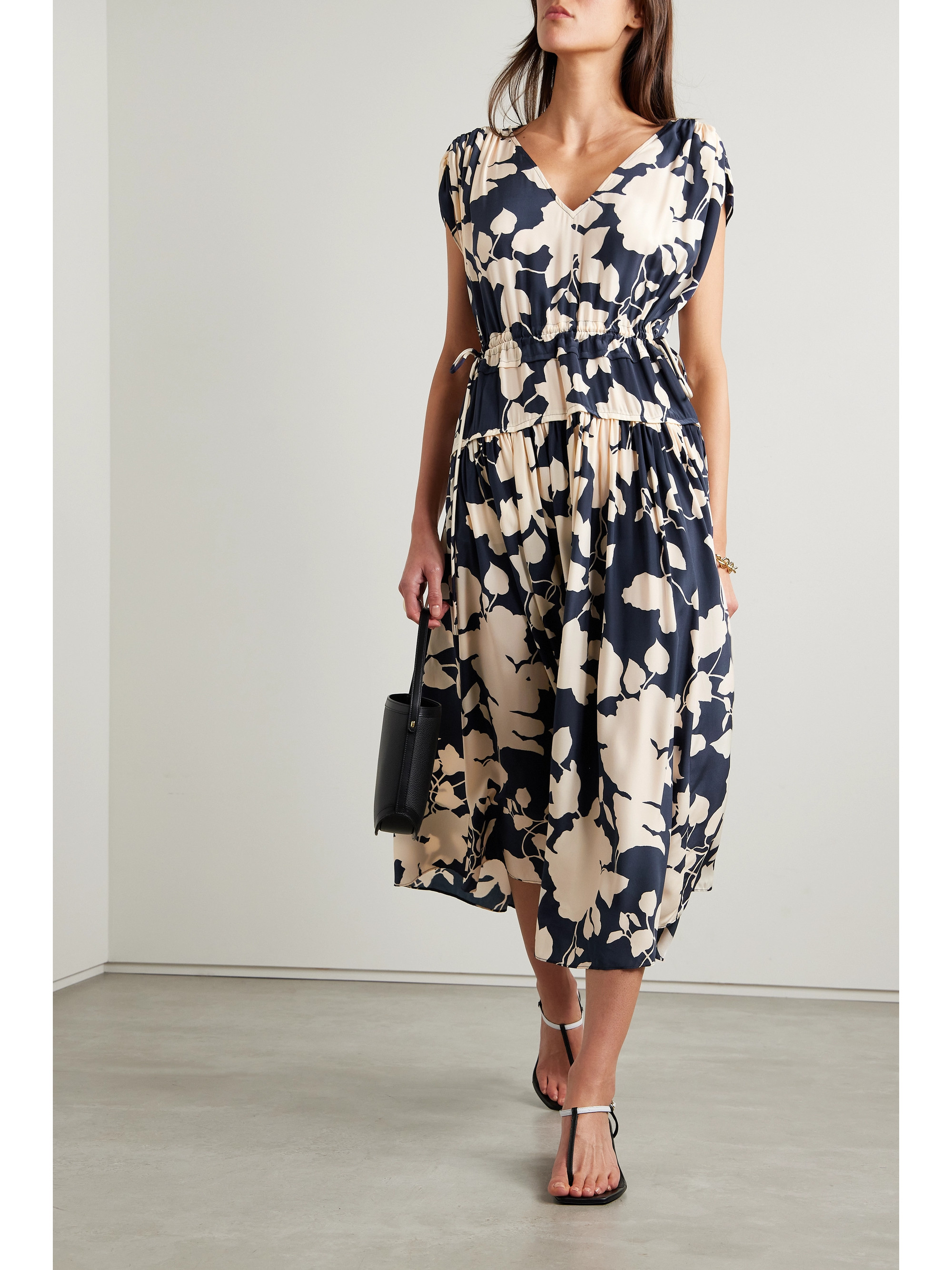 La Ligne Cape-effect ruffled floral-print silk-crepe midi dress