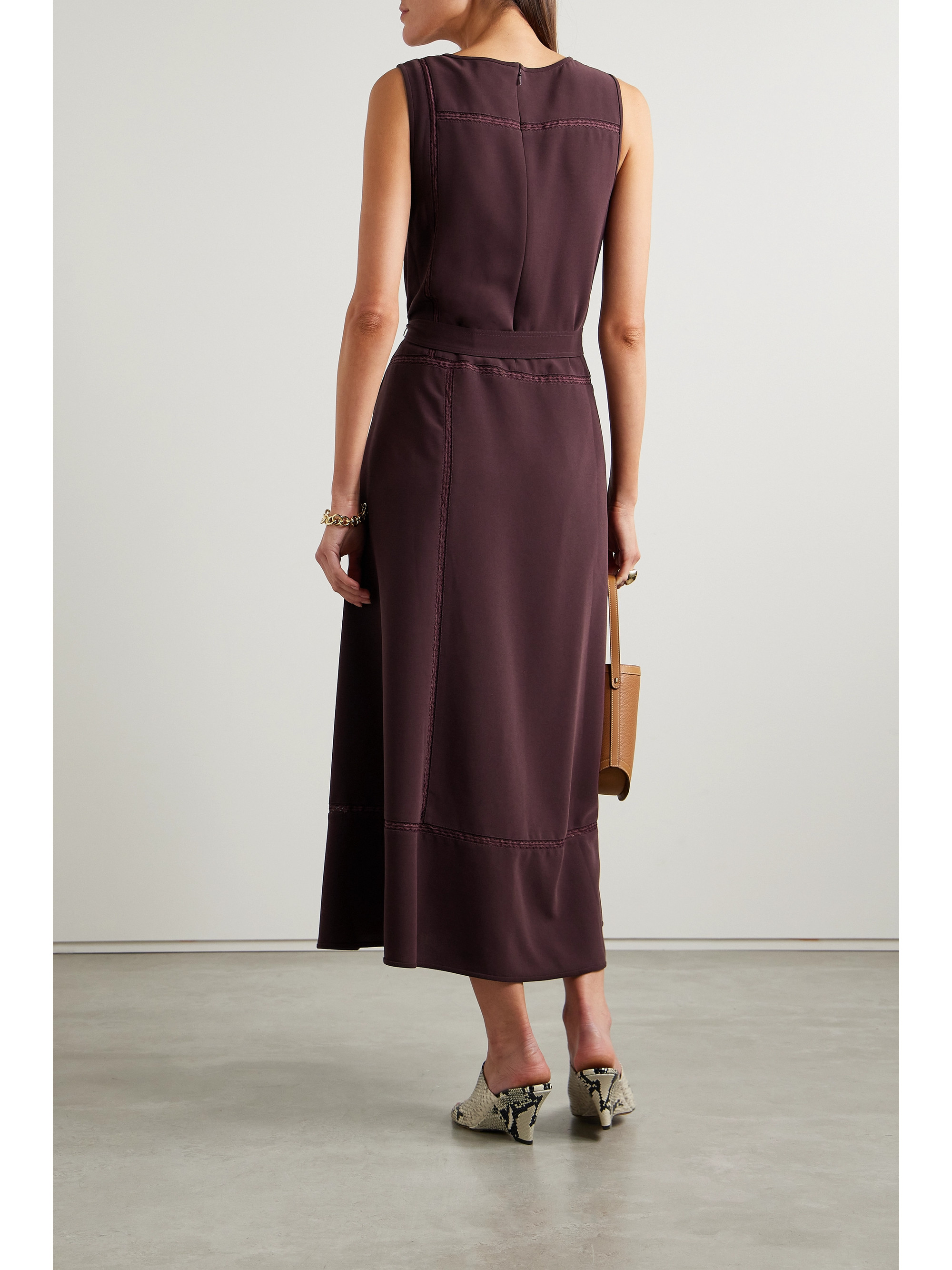 La Ligne Belted lace-trimmed crepe midi dress thumbnail