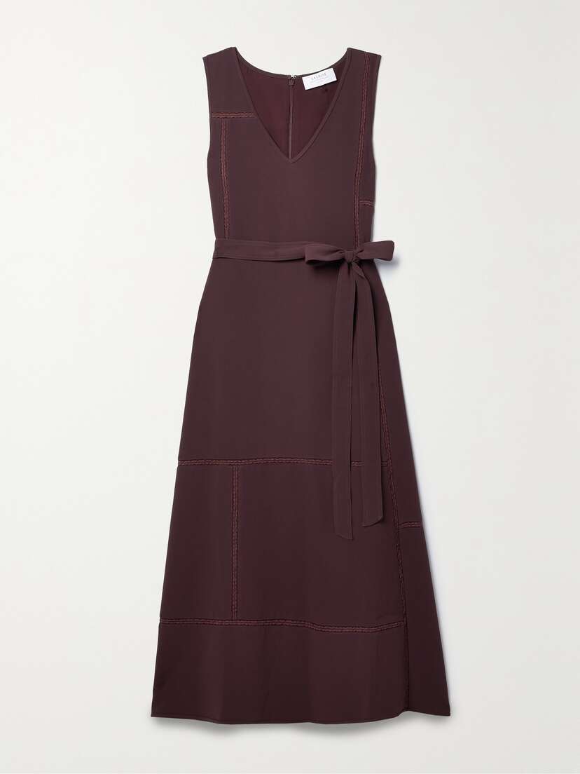 La Ligne Belted Lace-trimmed Crepe Midi Dress