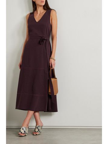 La Ligne Belted lace-trimmed crepe midi dress