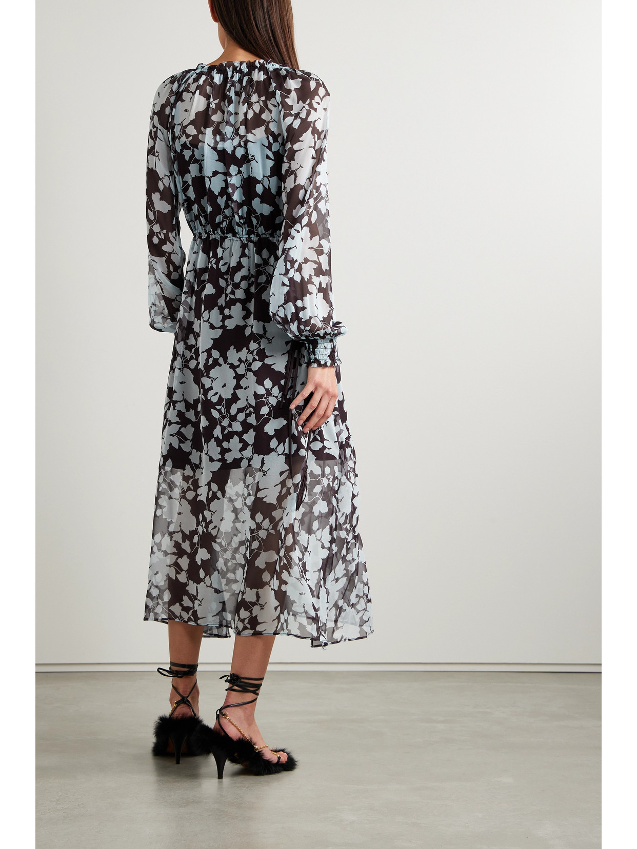La Ligne Aleksandra Floral-print Silk-chiffon Midi Dress In Multi