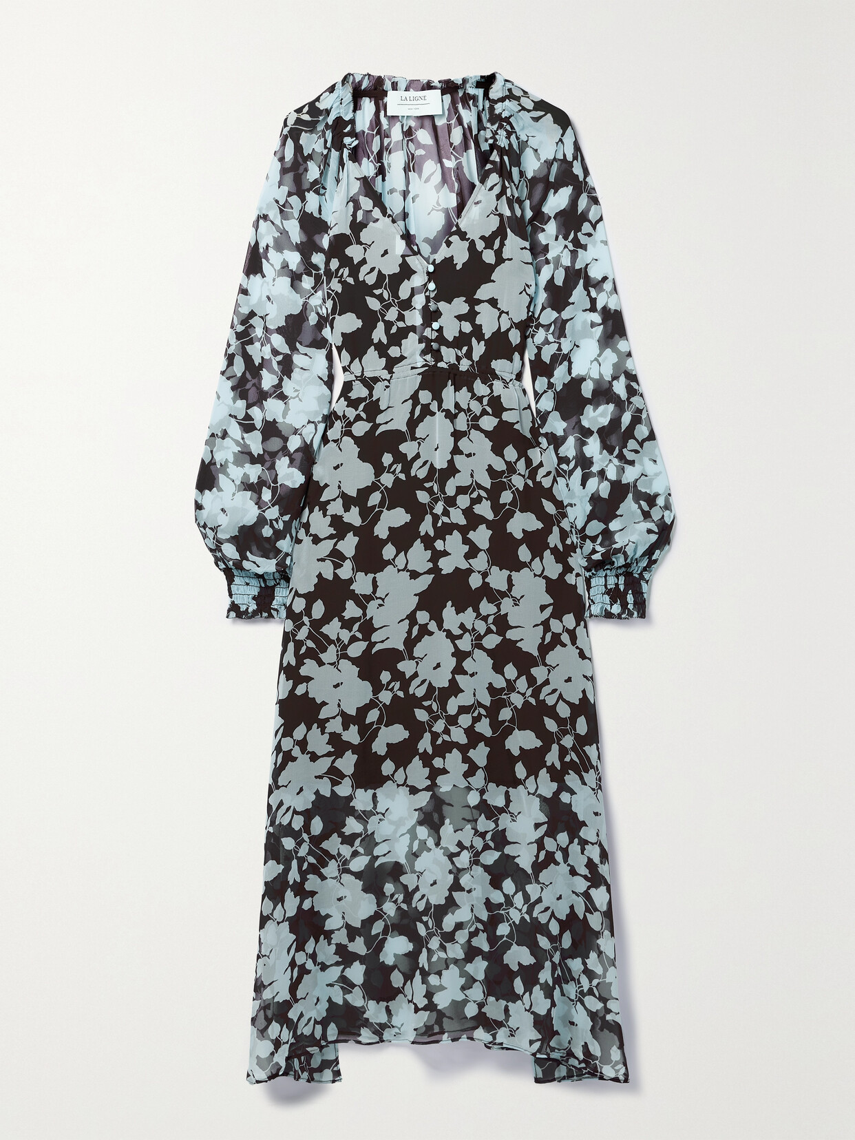 La Ligne Aleksandra Floral-print Silk-chiffon Midi Dress In Floral Plum Light Blue