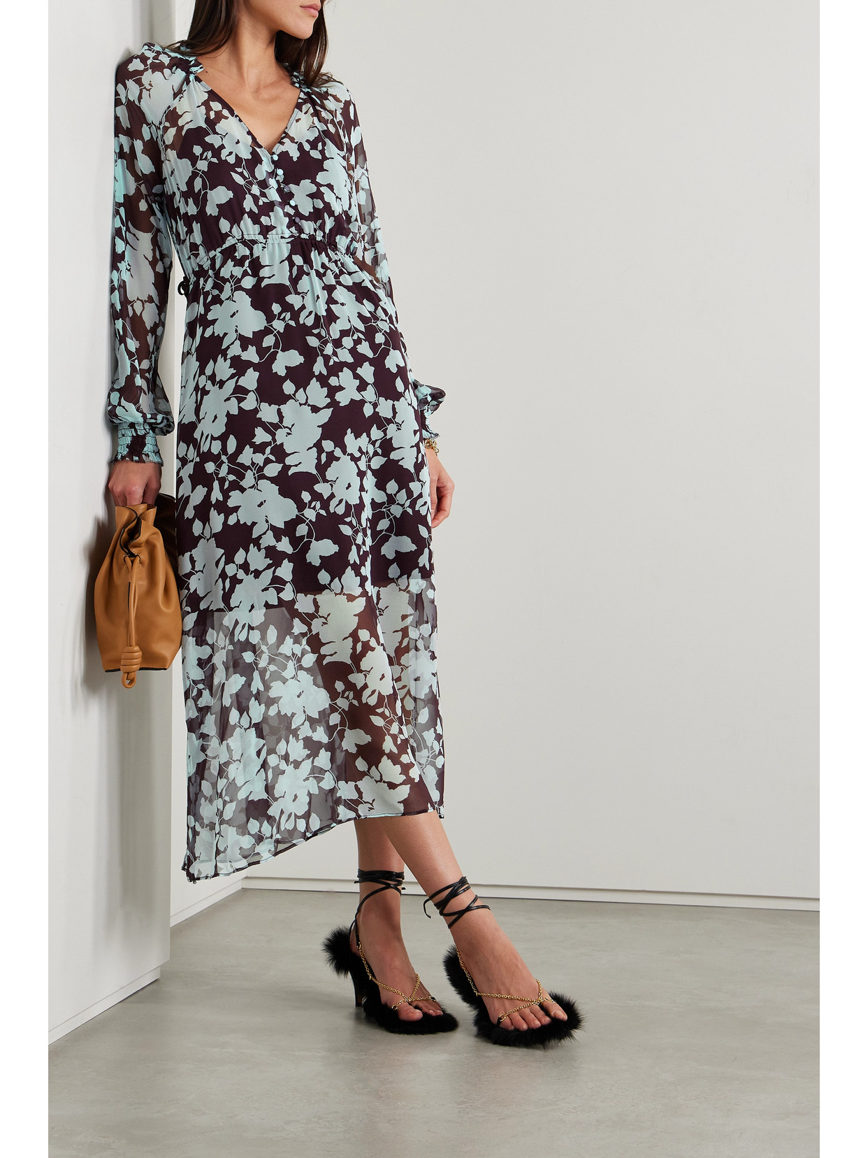 Shop La Ligne Aleksandra Floral-print Silk-chiffon Midi Dress In Multi