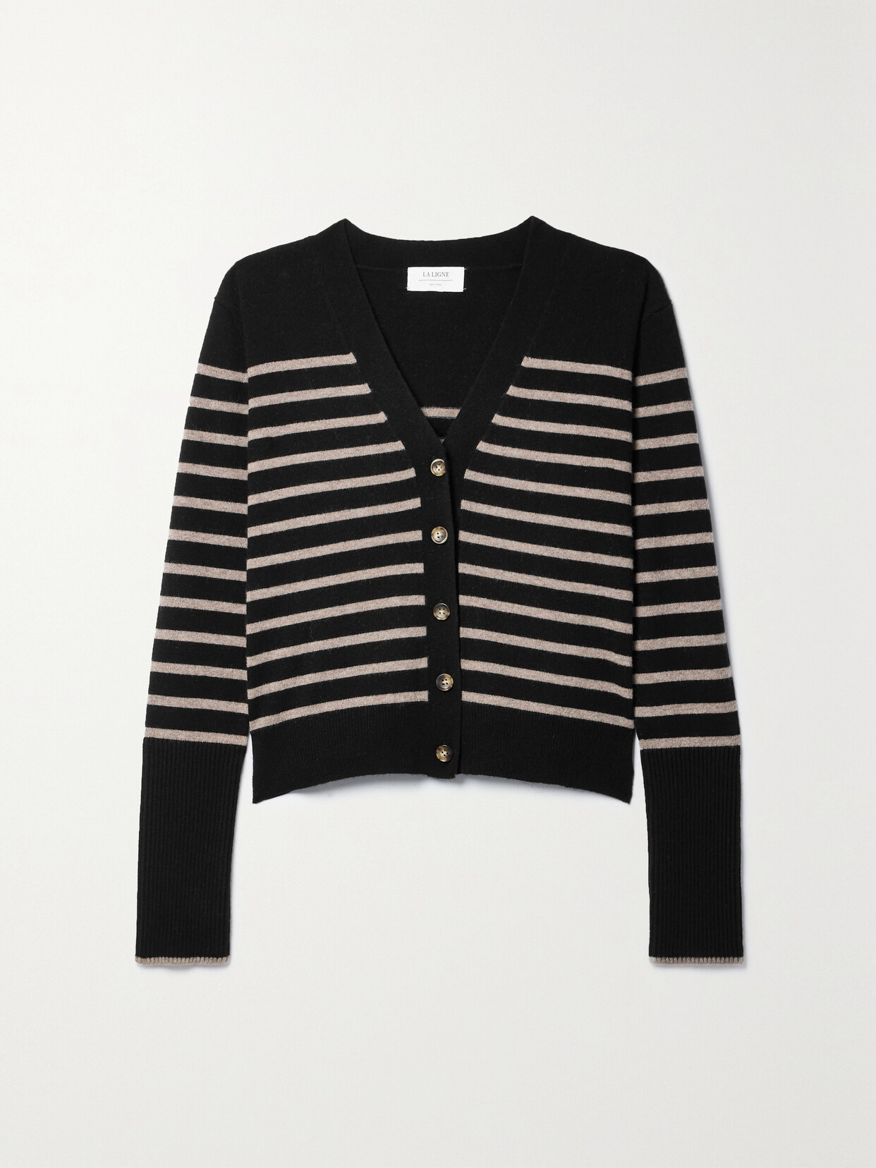 La Ligne - Lean Lines Striped Cashmere Cardigan - Black