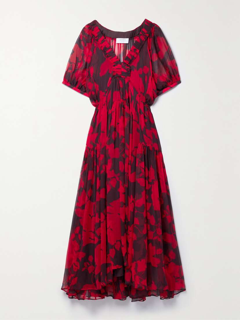 La Ligne Constance Tiered Floral-print Silk-chiffon Maxi Dress