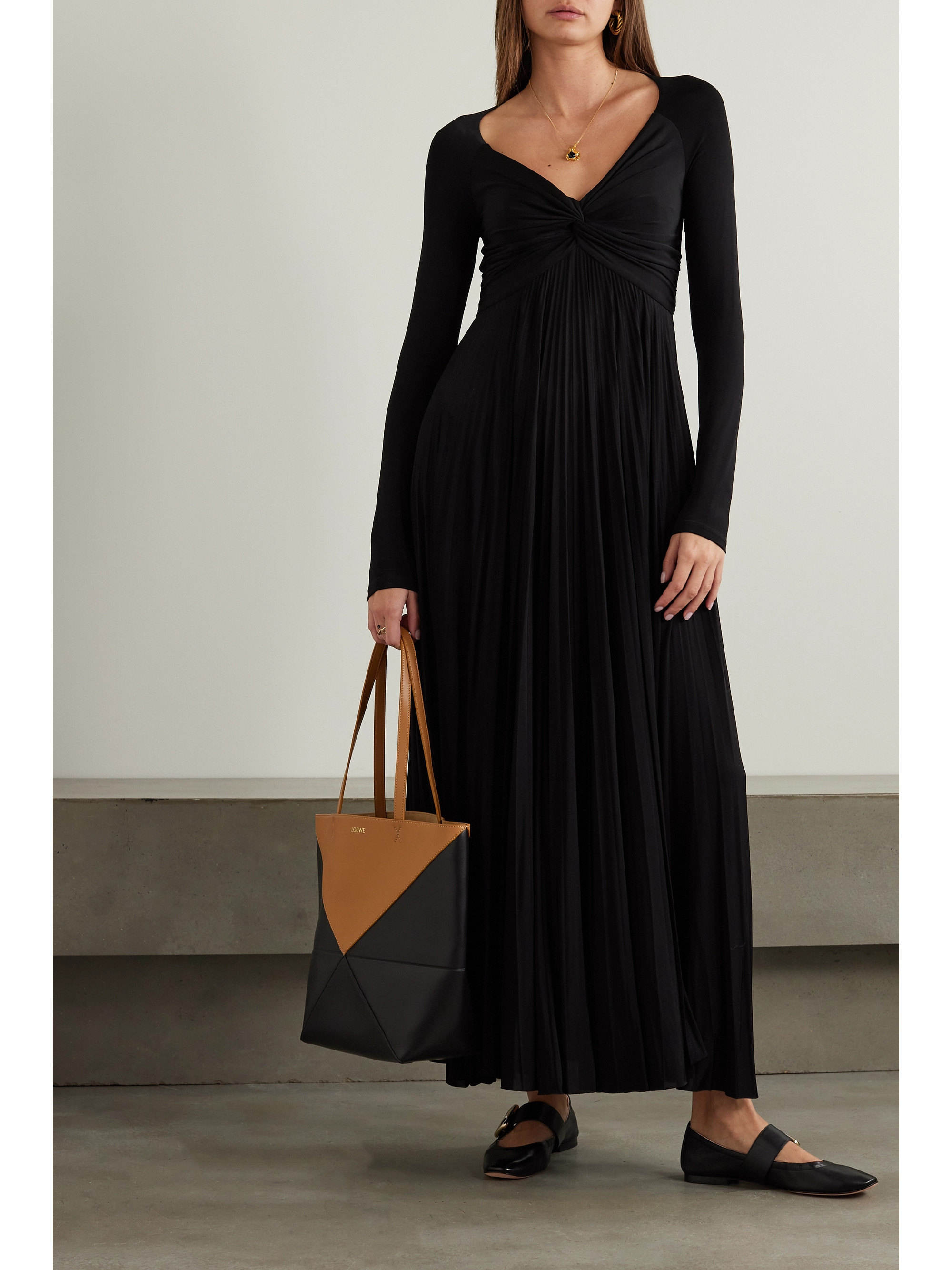 La Ligne Twist-front pleated stretch-jersey maxi dress