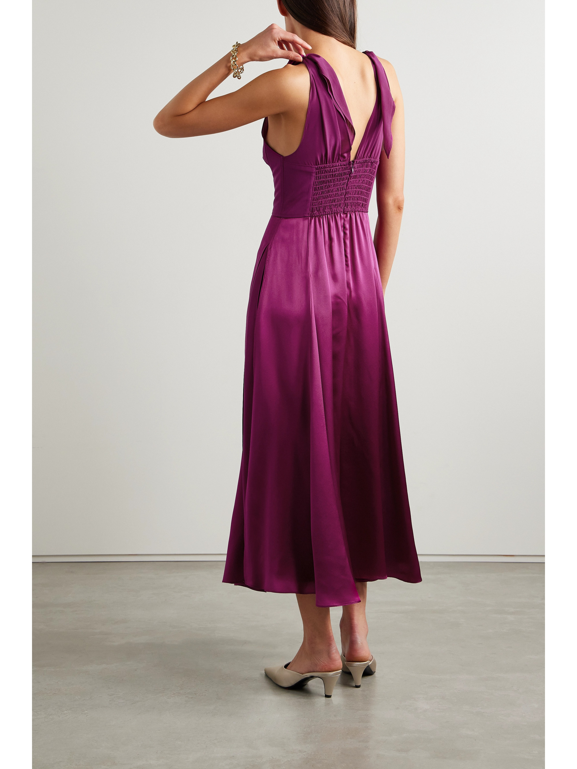La Ligne Charlotte tie-detailed silk-chiffon and satin midi dress thumbnail
