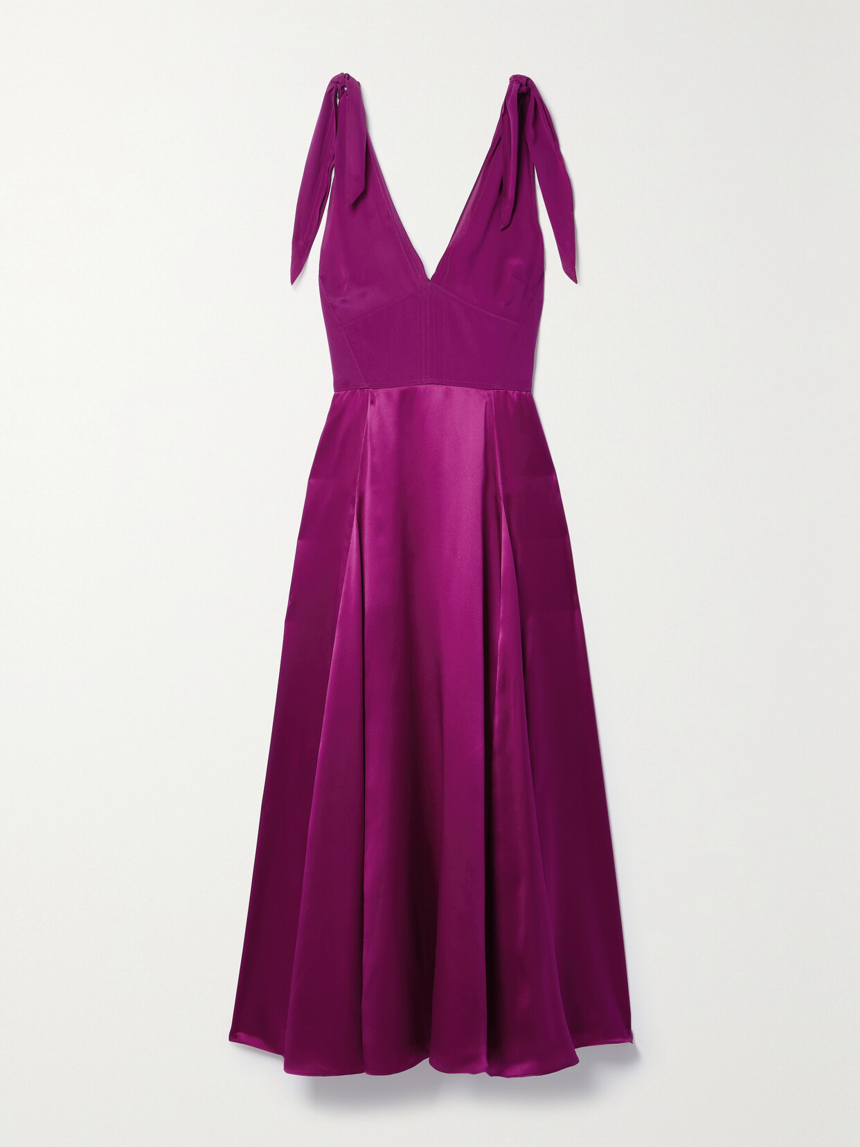 La Ligne Charlotte Tie-detailed Silk-chiffon And Satin Midi Dress In Purple