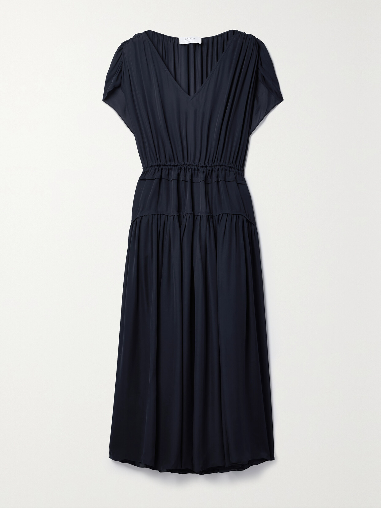 Shop La Ligne Natalie Gathered Silk-chiffon Midi Dress In Blue