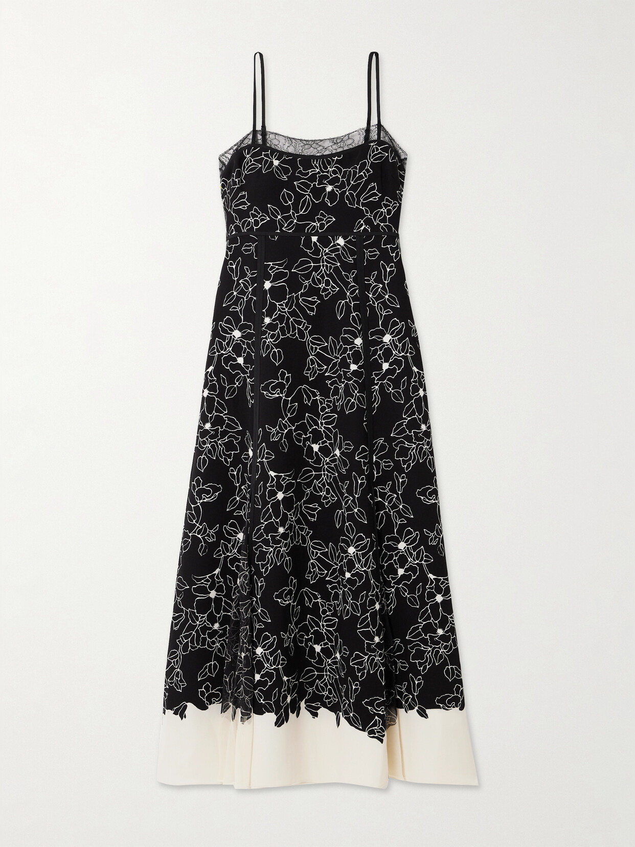 La Ligne Lace-trimmed Floral-print Crepe And Georgette Midi Dress - Black