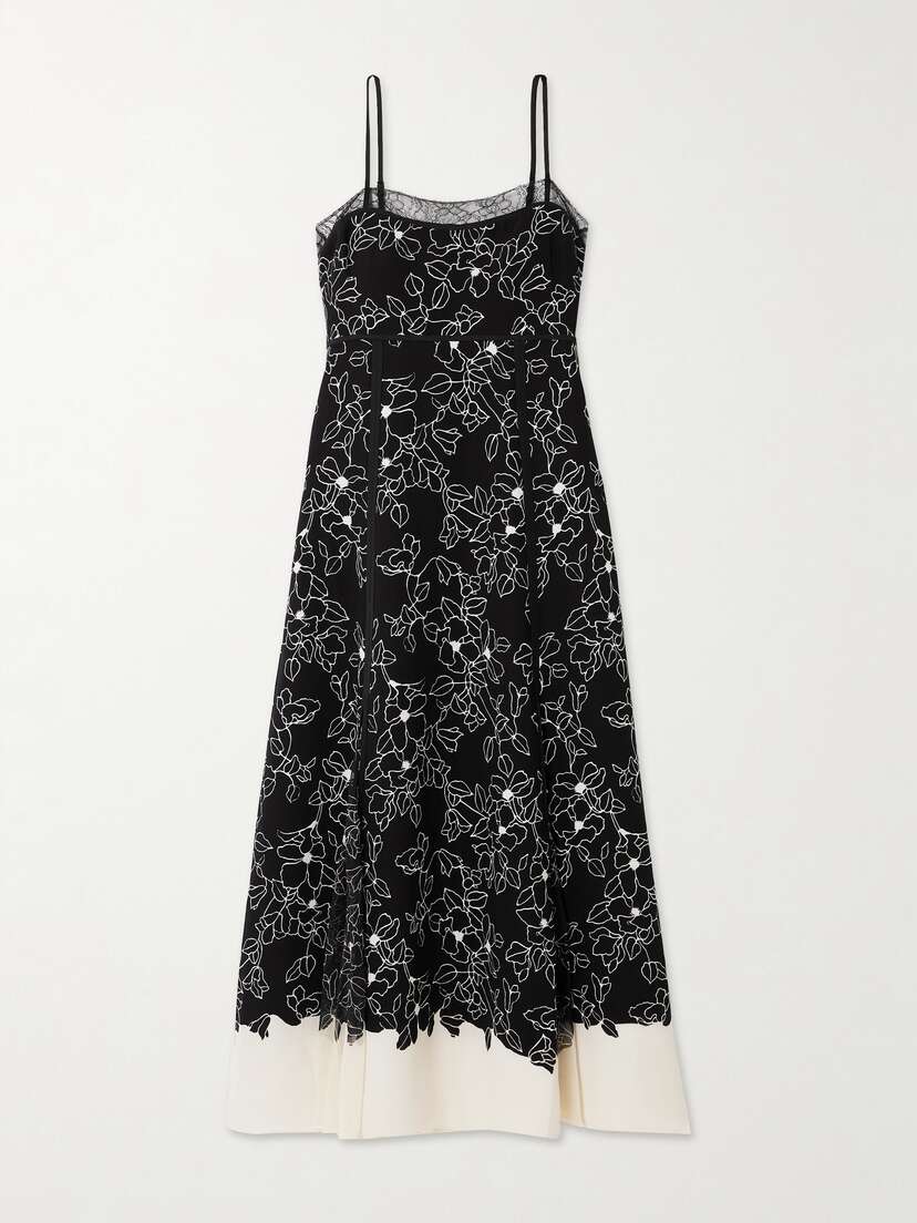 La Ligne Lace-trimmed Floral-print Crepe And Georgette Midi Dress