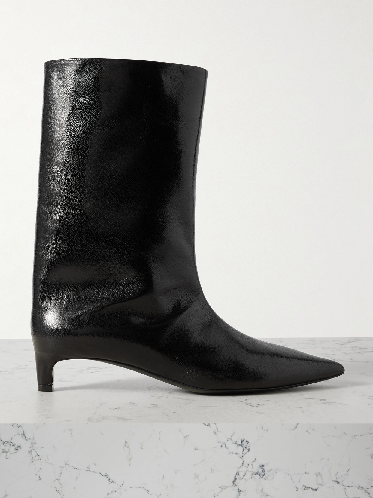 Shop Jil Sander Leather Point-toe Boots In Black