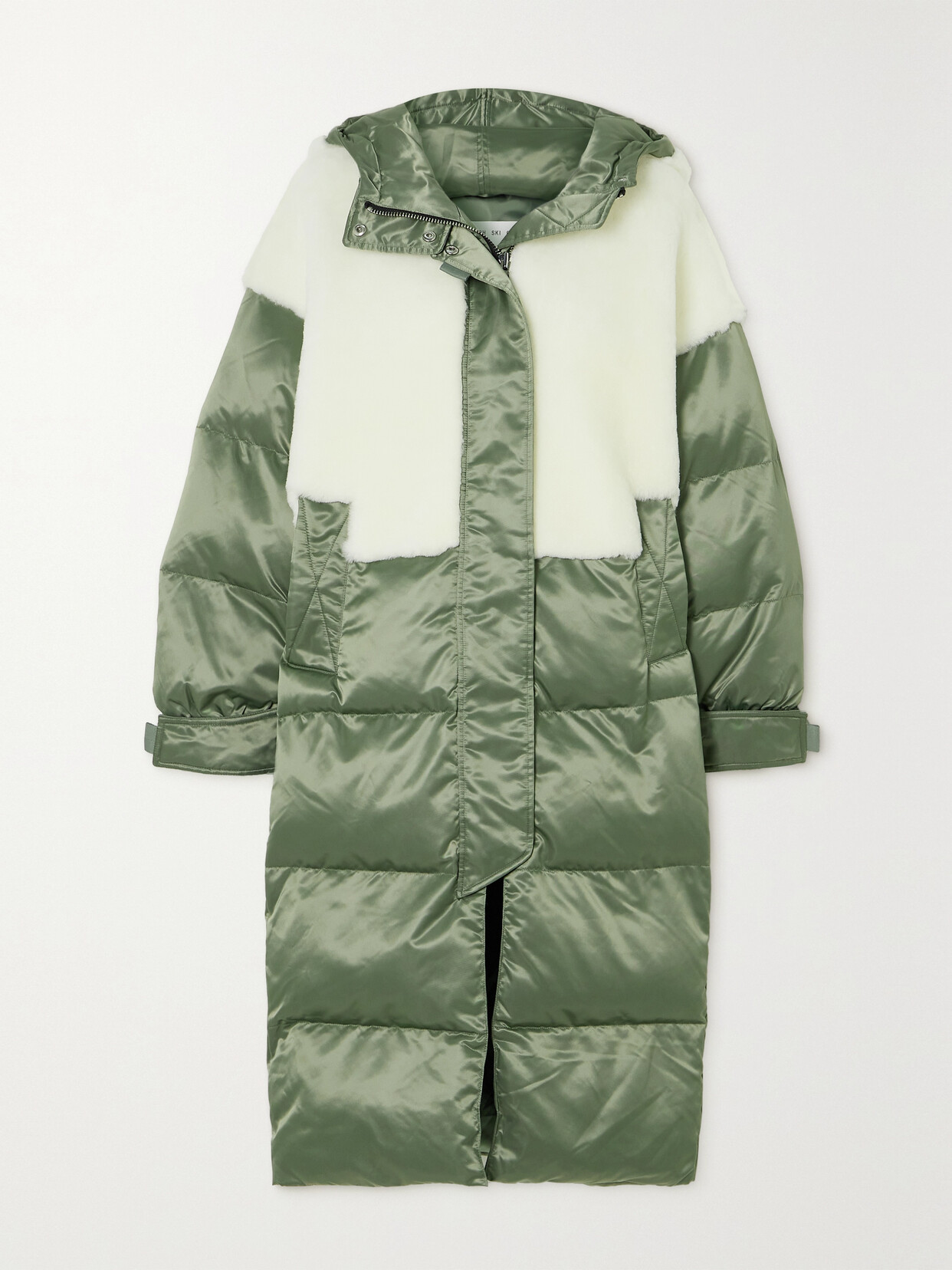 Shop Shoreditch Ski Club Marlowe Hooded Shearling-paneled Padded Shell Coat In Green