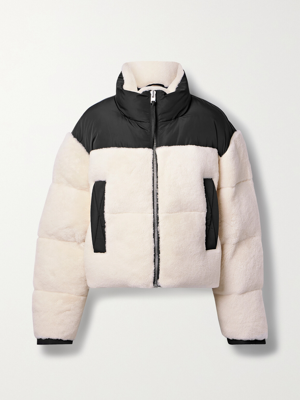 Shop Shoreditch Ski Club Maya Shell-trimmed Quilted Padded Shearling Jacket In White