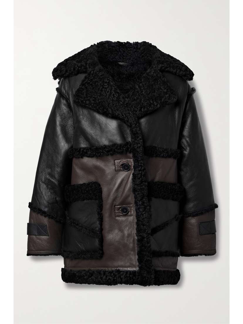 Shoreditch Ski Club Reva Leather-trimmed Paneled Shearling Jacket