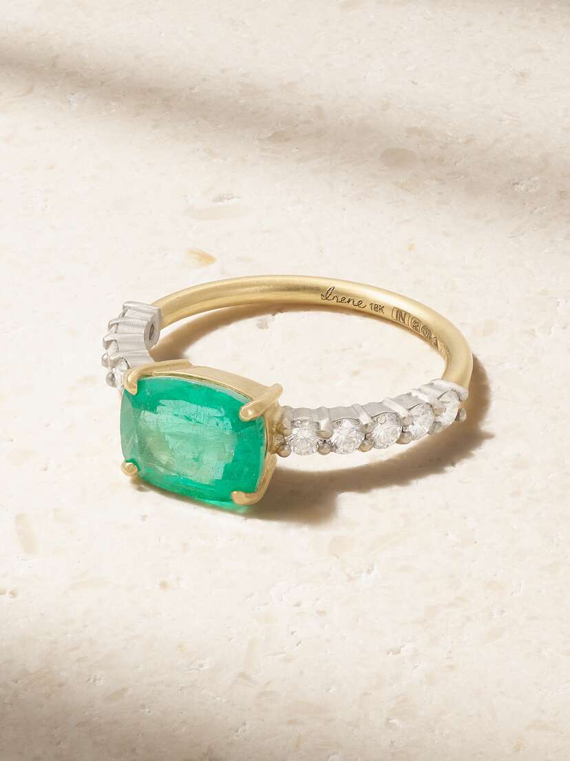 Irene Neuwirth Tennis 18-karat Yellow And White Gold, Emerald And Diamond Ring