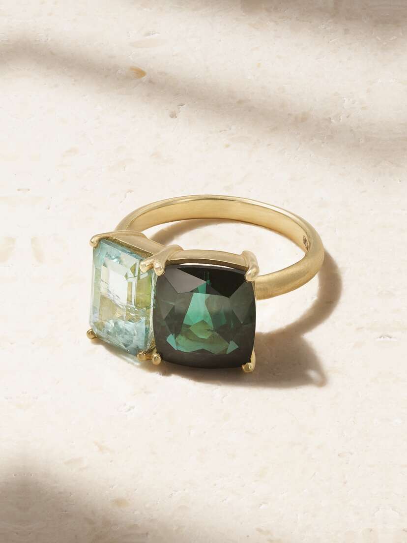 Irene Neuwirth Gemmy Gem Double 18-karat Gold, Indicolite And Tourmaline Ring