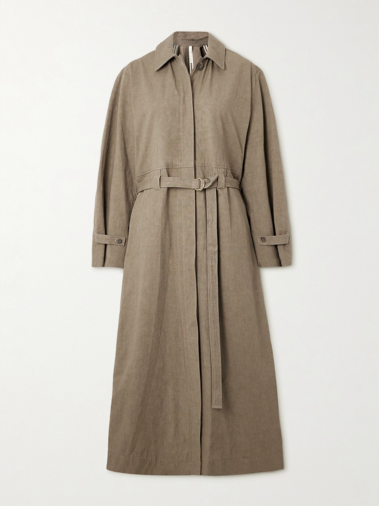 Lauren Manoogian Belted Cotton And Linen-blend Trench Coat In Green