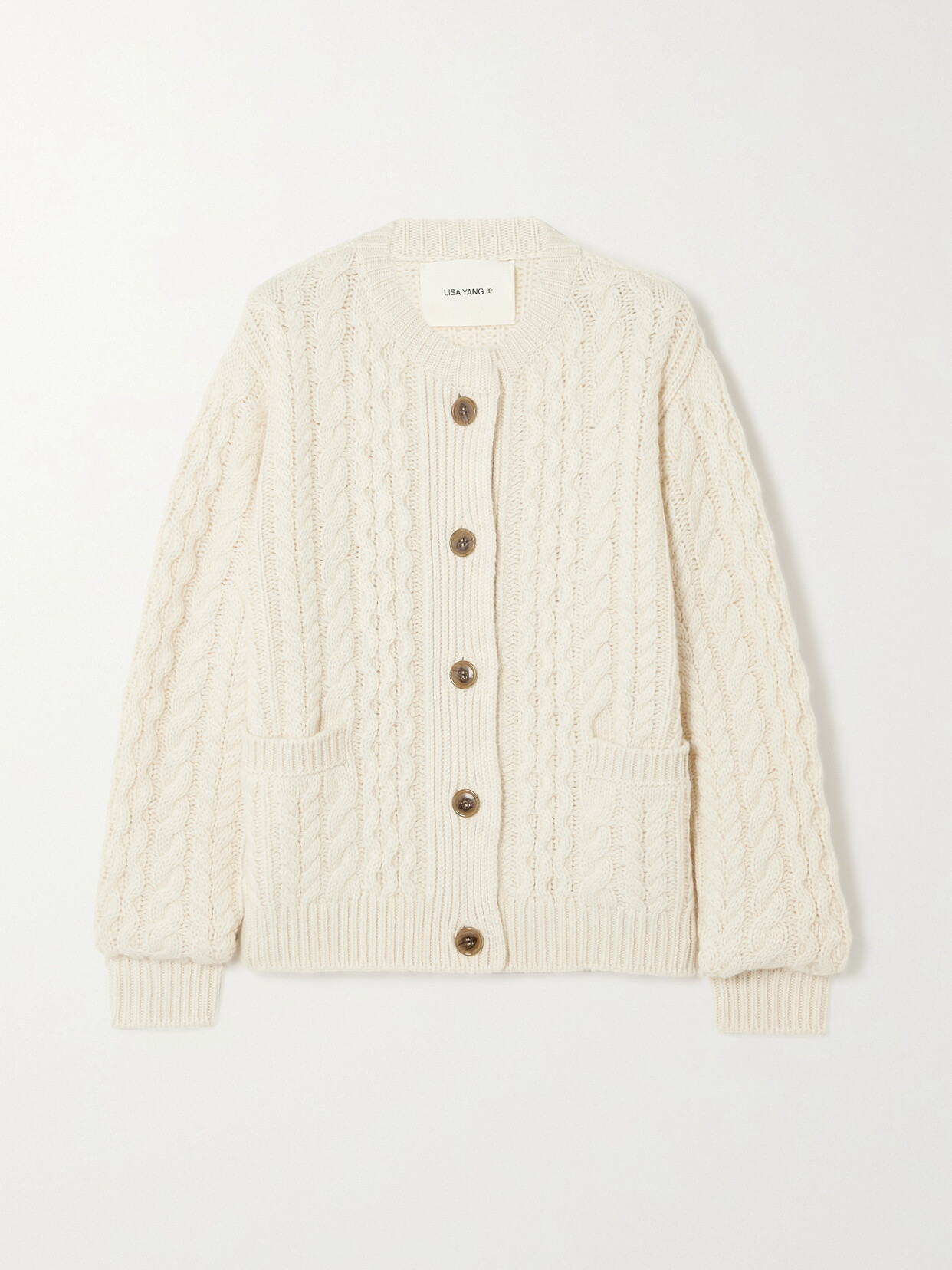 LISA YANG - Harriett Cable-knit Cashmere Cardigan - Cream