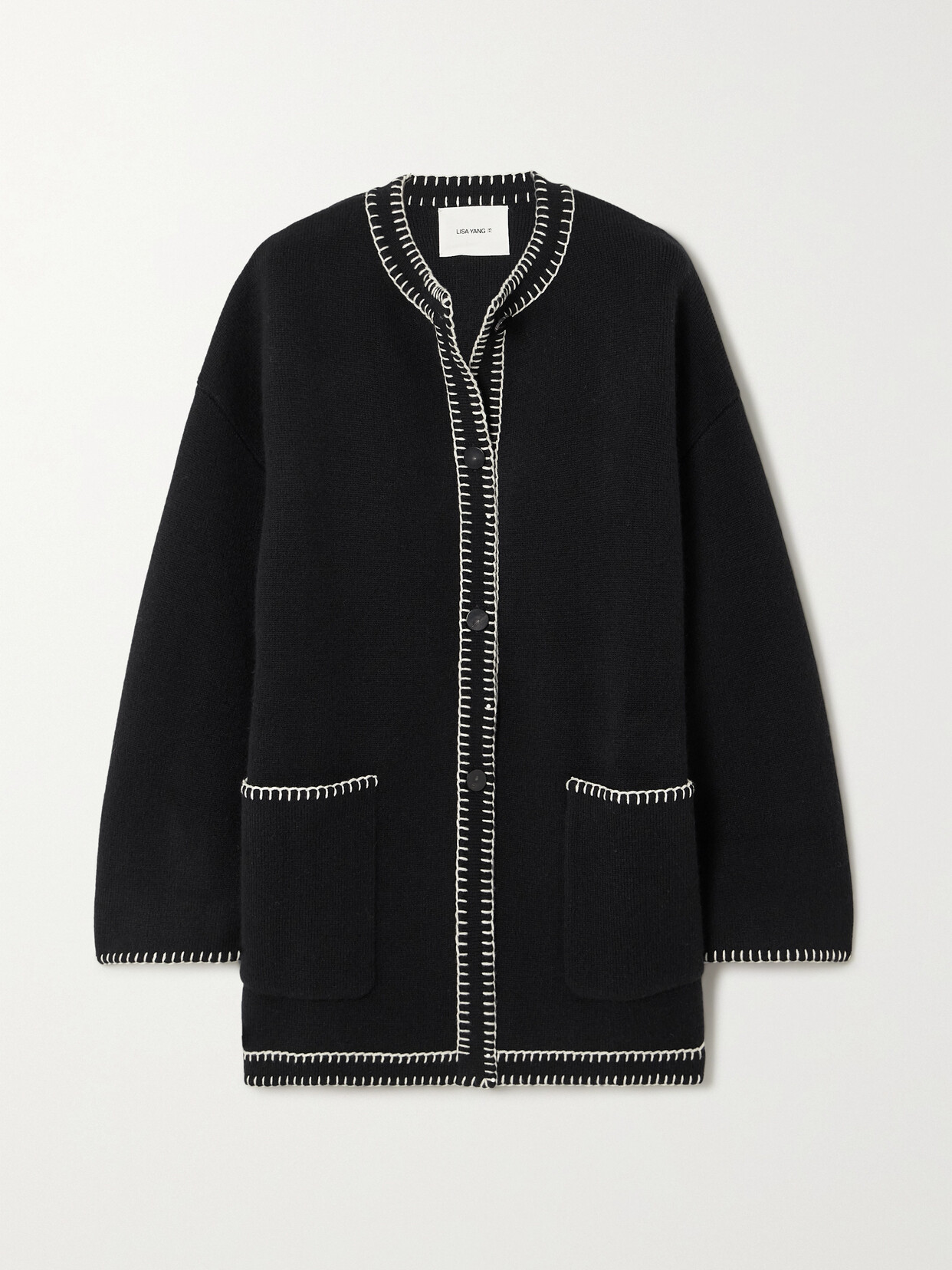 Lisa Yang Jolanda Whipstitched Cashmere Cardigan In Black