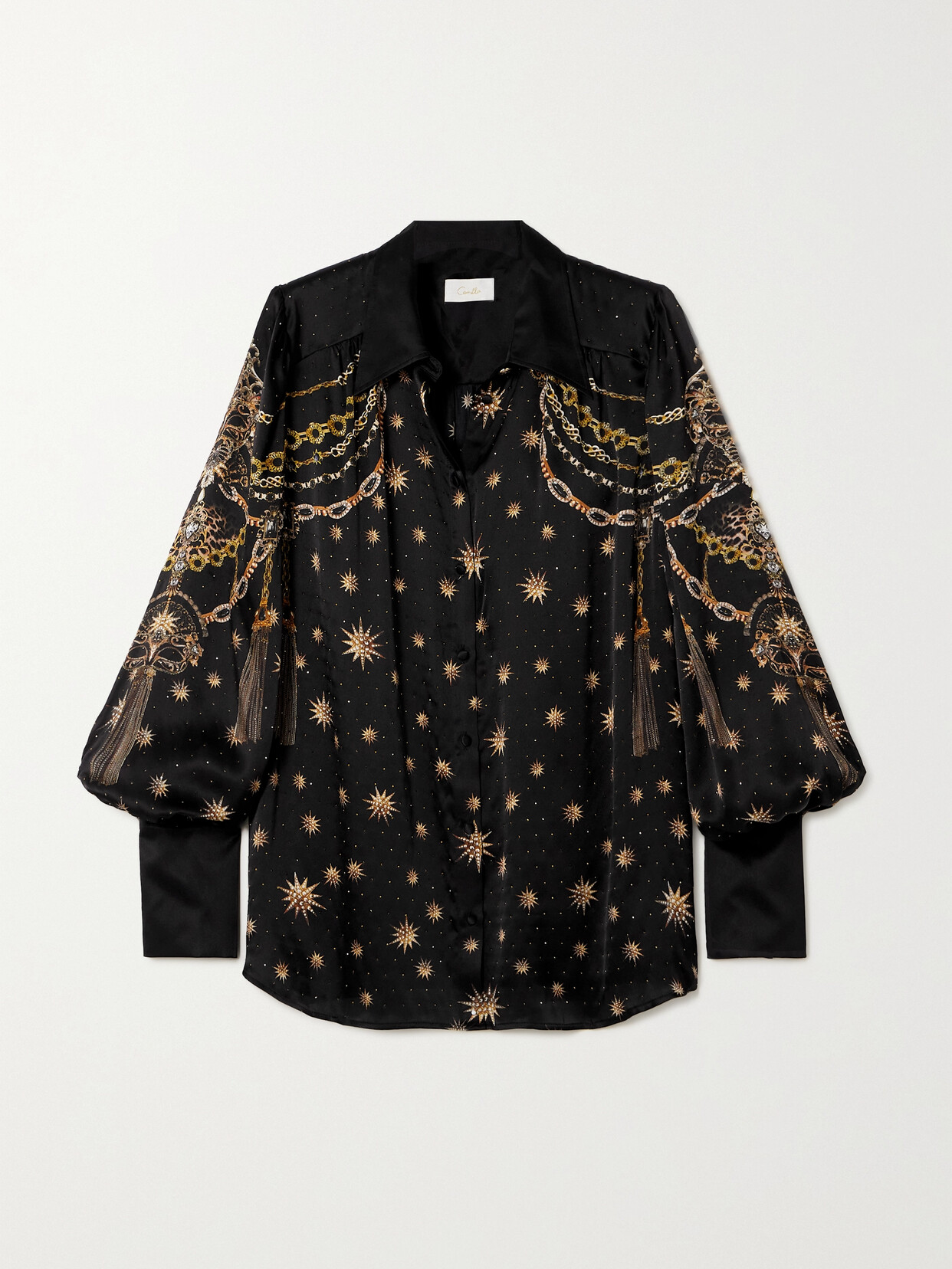 Camilla Crystal-embellished Silk-charmeuse Blouse In Black