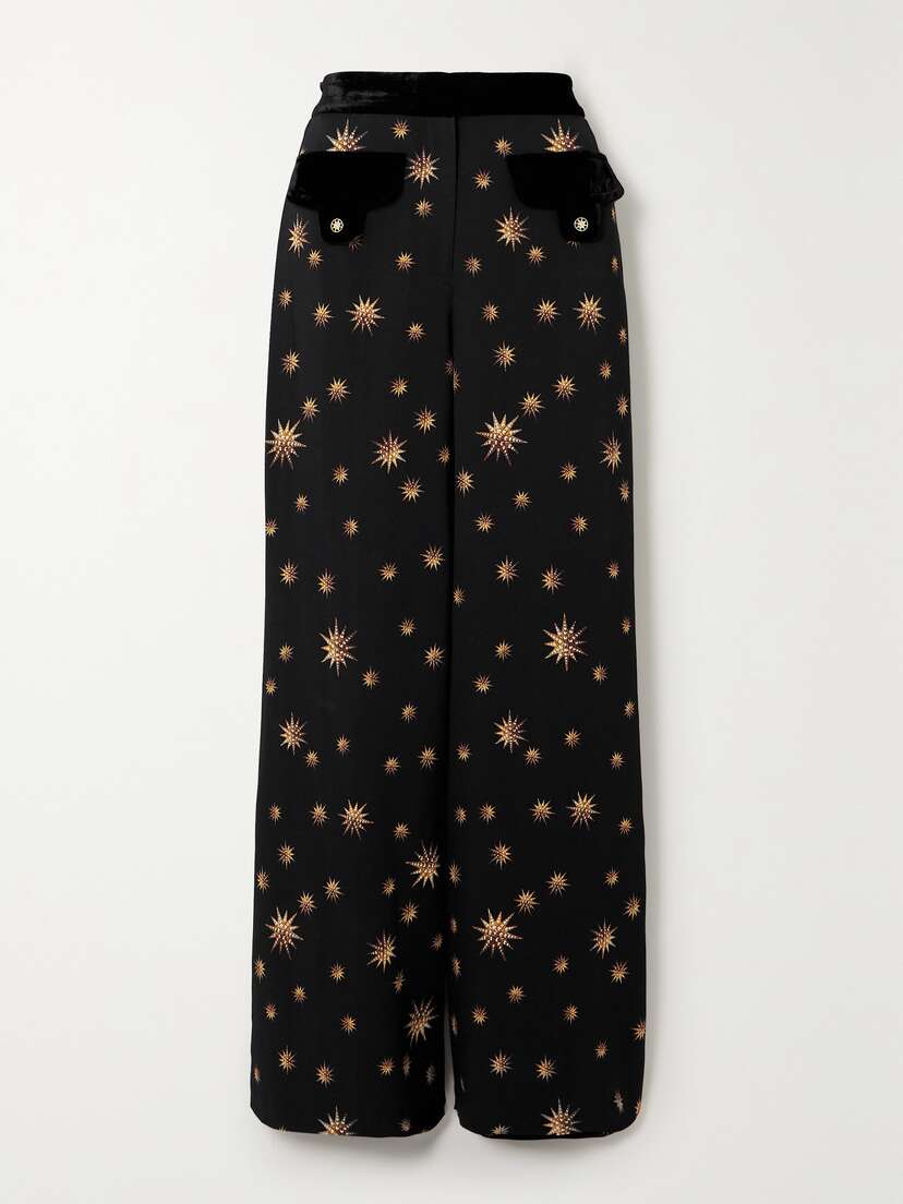 Camilla Velvet-trimmed Printed Woven Flared Pants - x large
