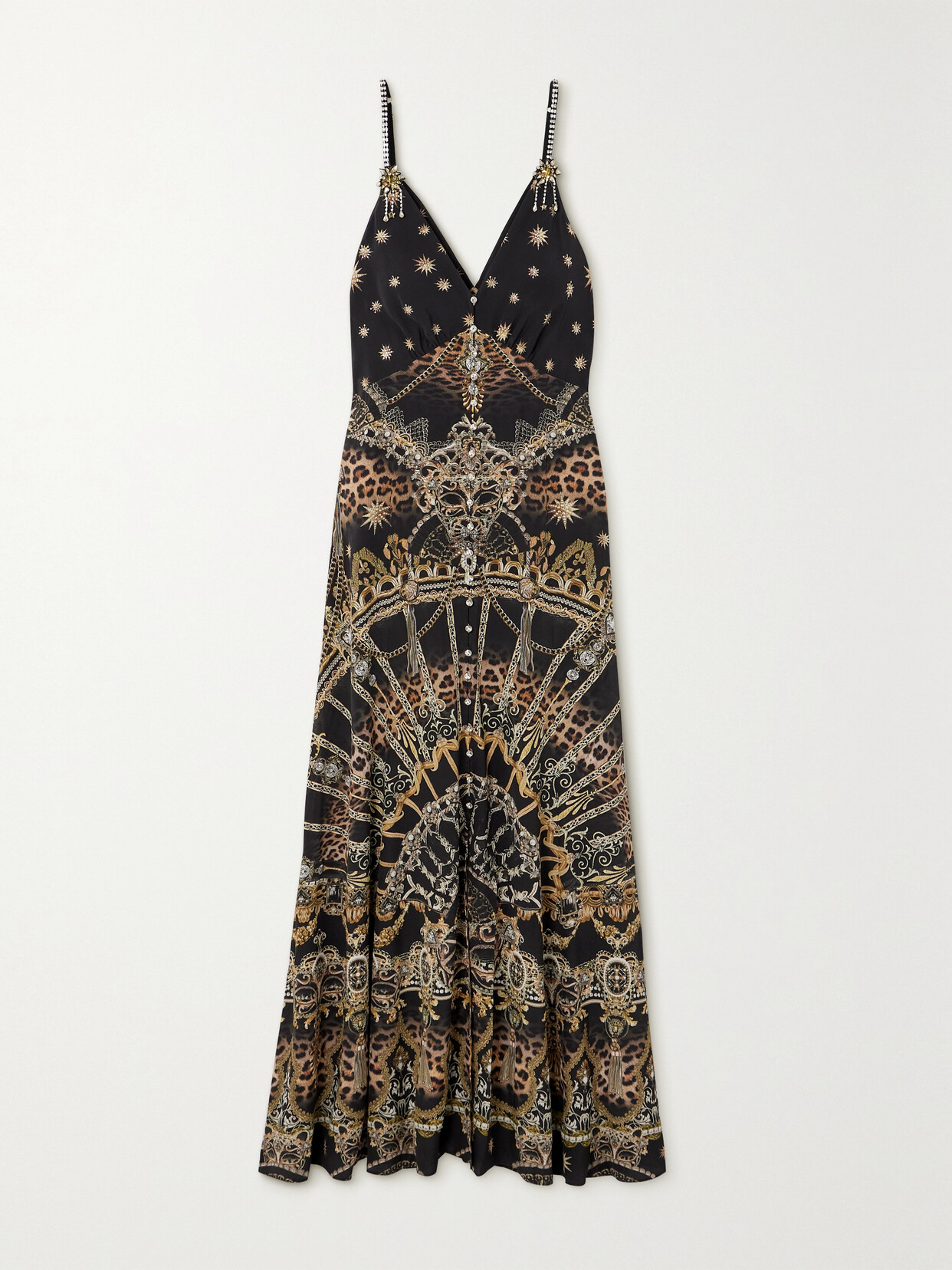 Camilla Crystal-embellished Printed Silk-crepe Maxi Dress In Black