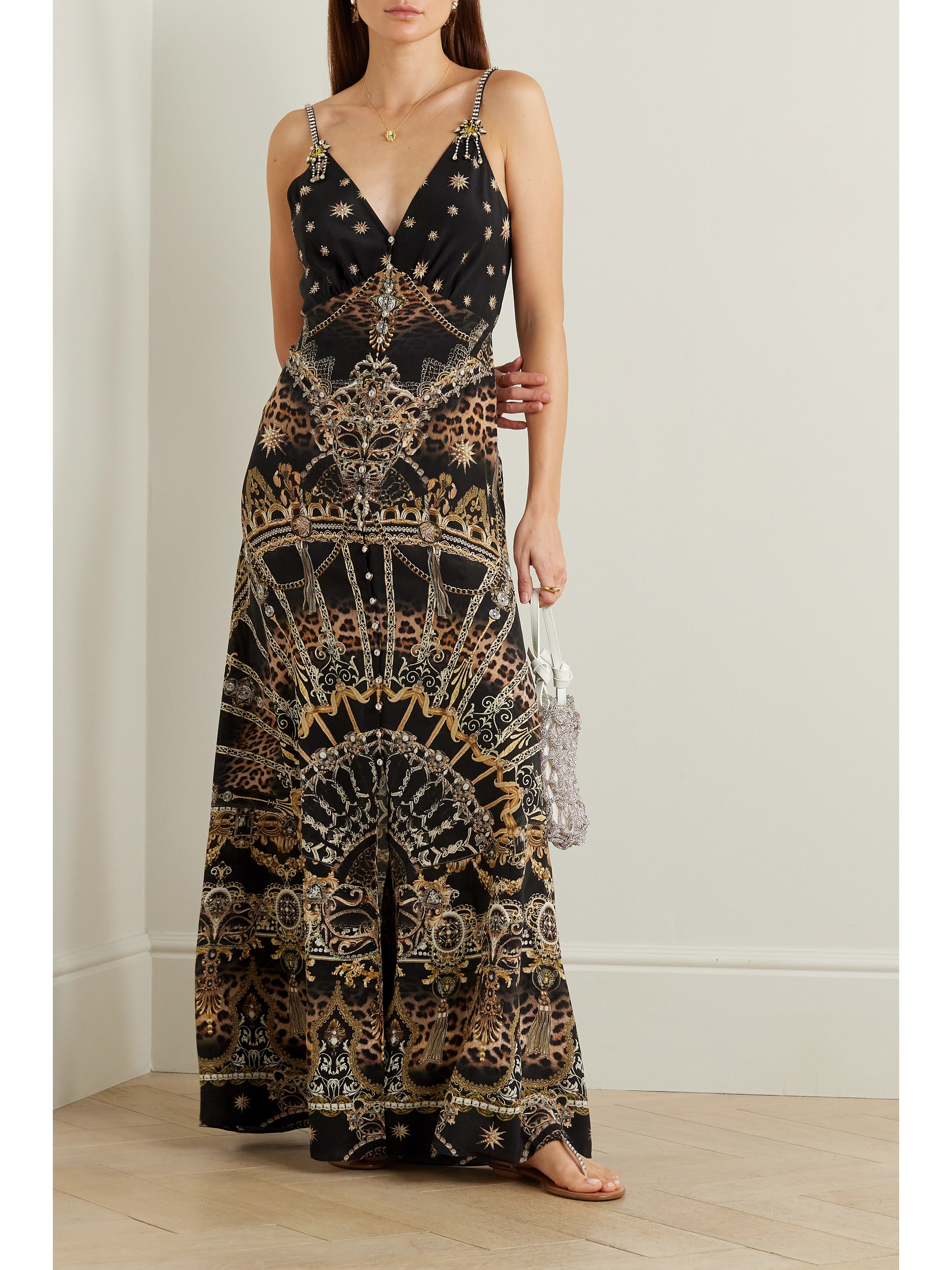 Camilla Crystal-embellished printed silk-crepe maxi dress