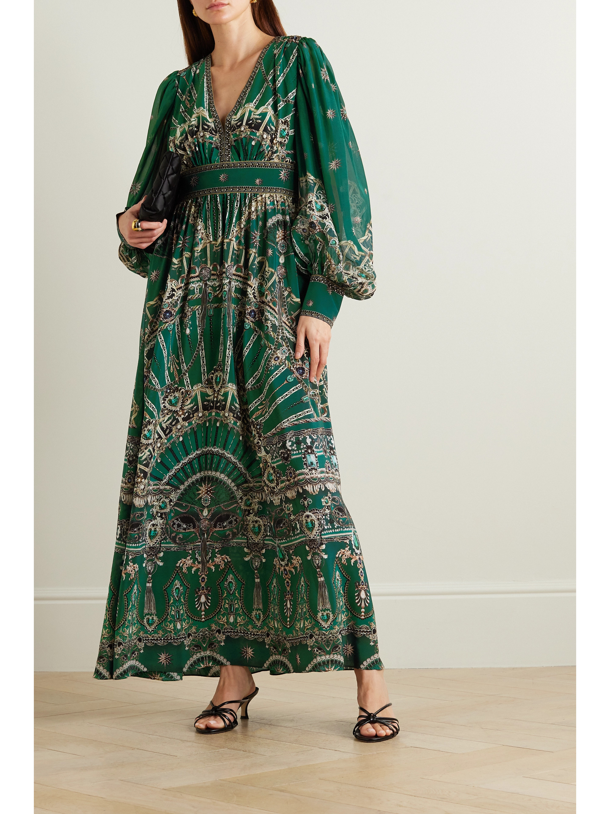 Camilla Embellished printed silk-crepe maxi dress