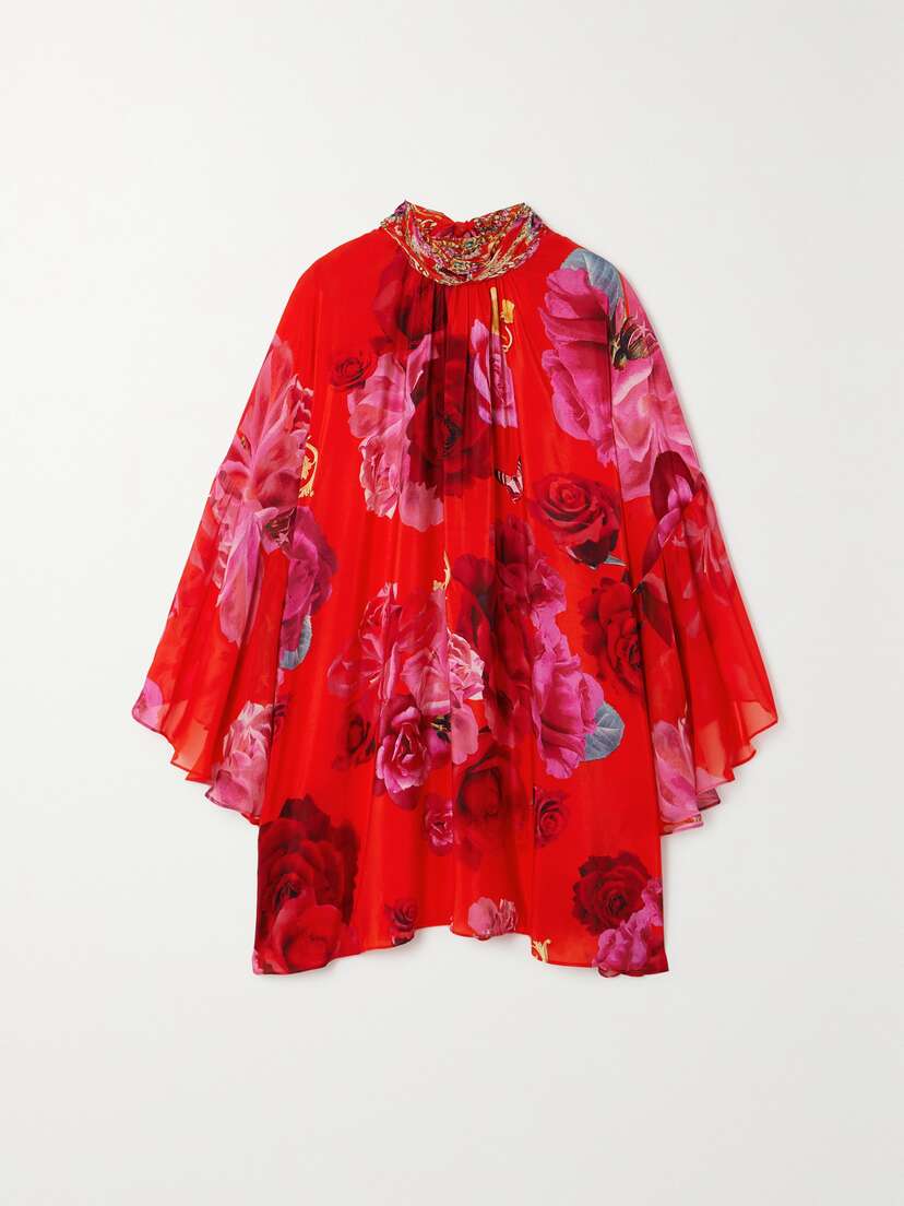 Camilla Crystal-embellished Floral-print Silk-chiffon Mini Dress