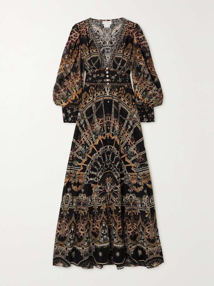 Camilla Crystal-embellished Printed Fil Coupé Silk-charmeuse Maxi Dress