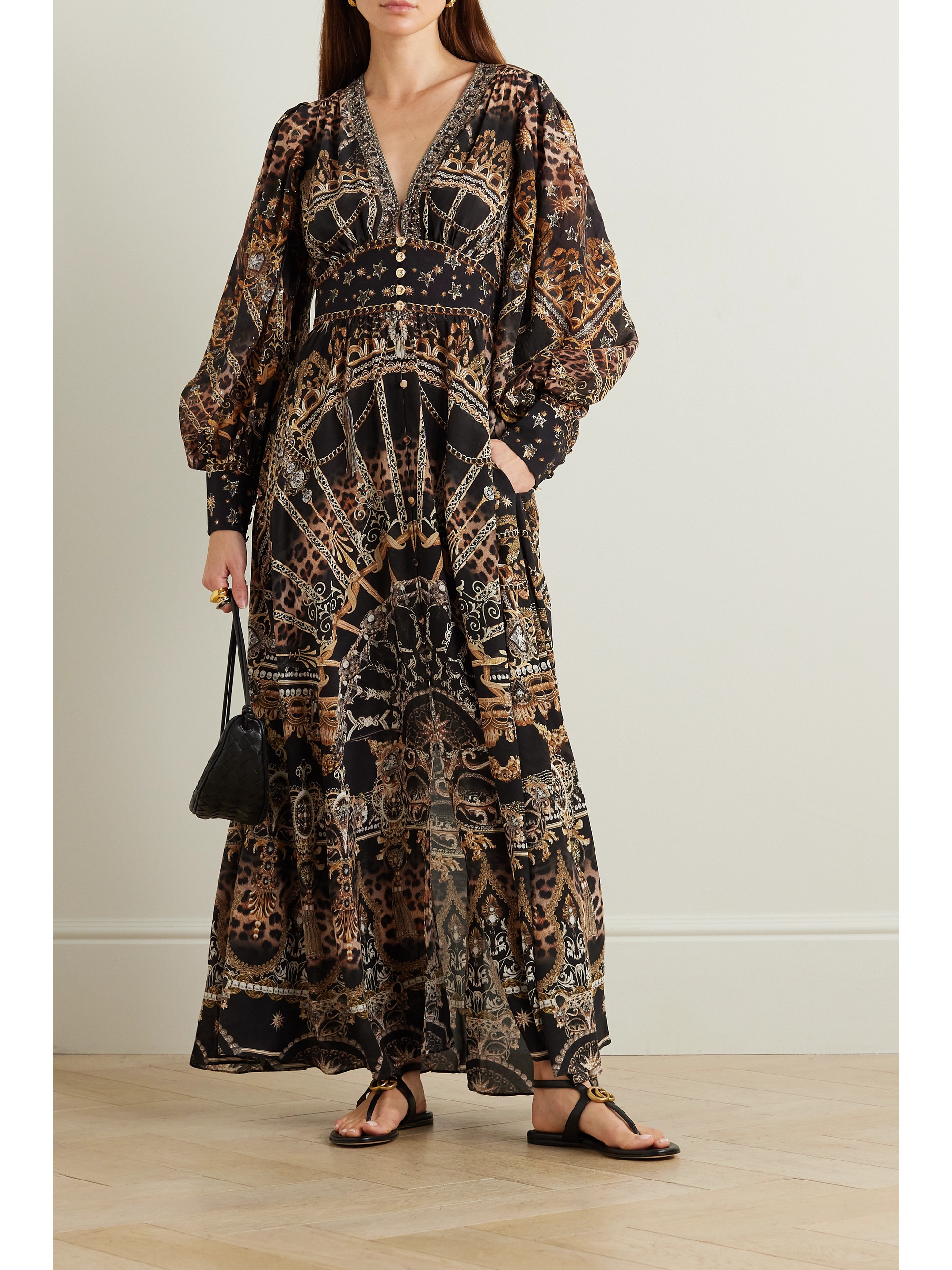 Camilla Crystal-embellished printed fil coupé silk-charmeuse maxi dress