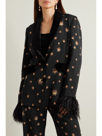 Camilla Soulstar velour and faux-fur-trimmed woven blazer