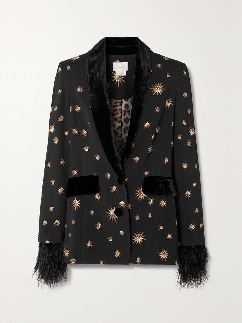 Camilla Soulstar Velour And Faux-fur-trimmed Woven Blazer