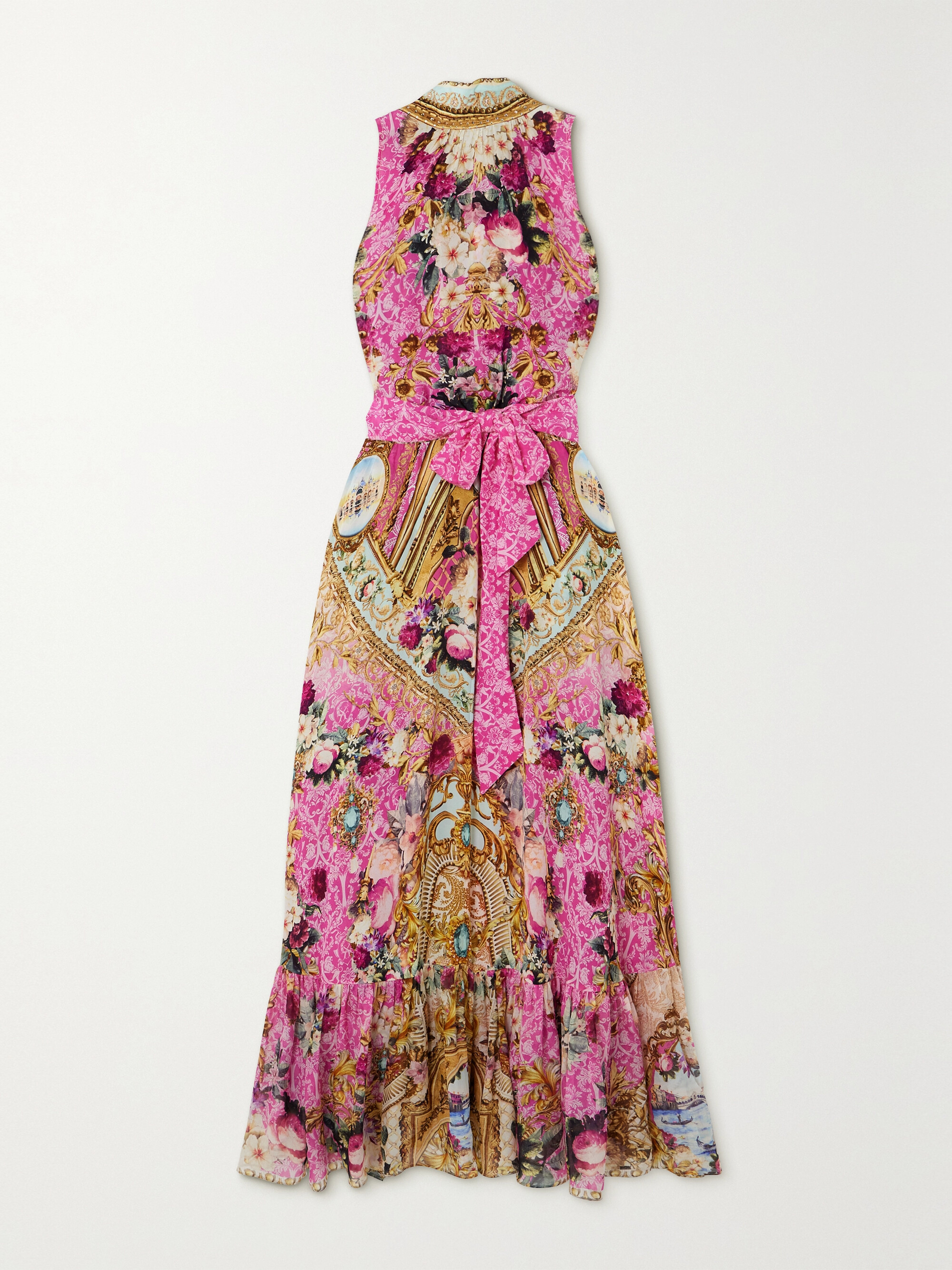 Camilla Tie-detailed crystal-embellished printed silk-crepe maxi dress
