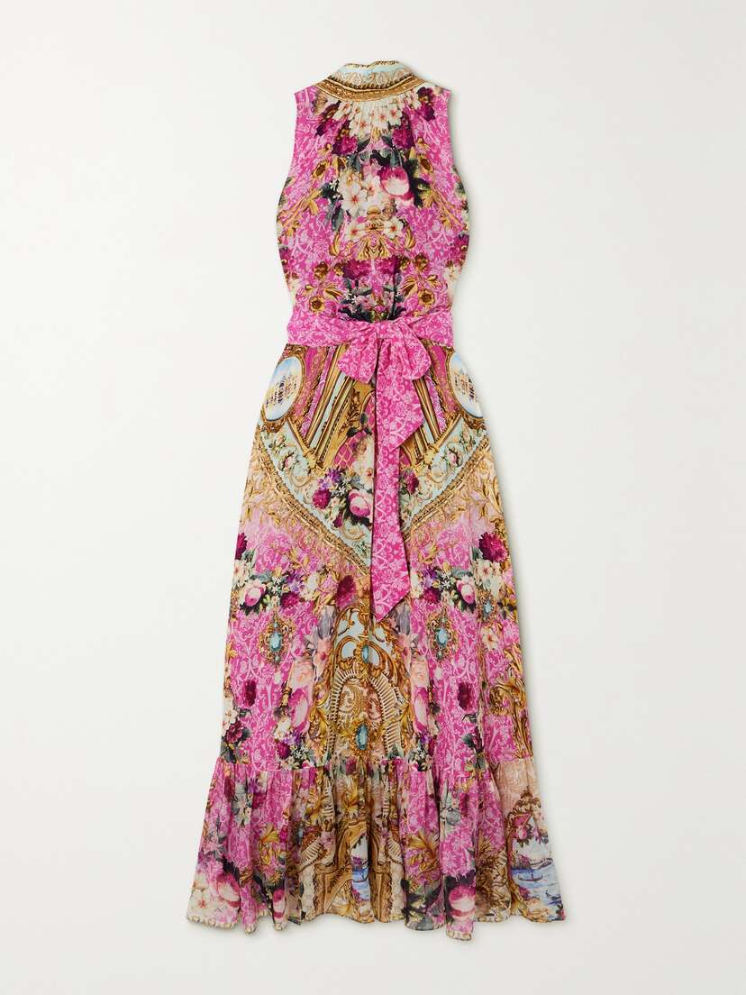 Camilla Tie-detailed Crystal-embellished Printed Silk-crepe Maxi Dress
