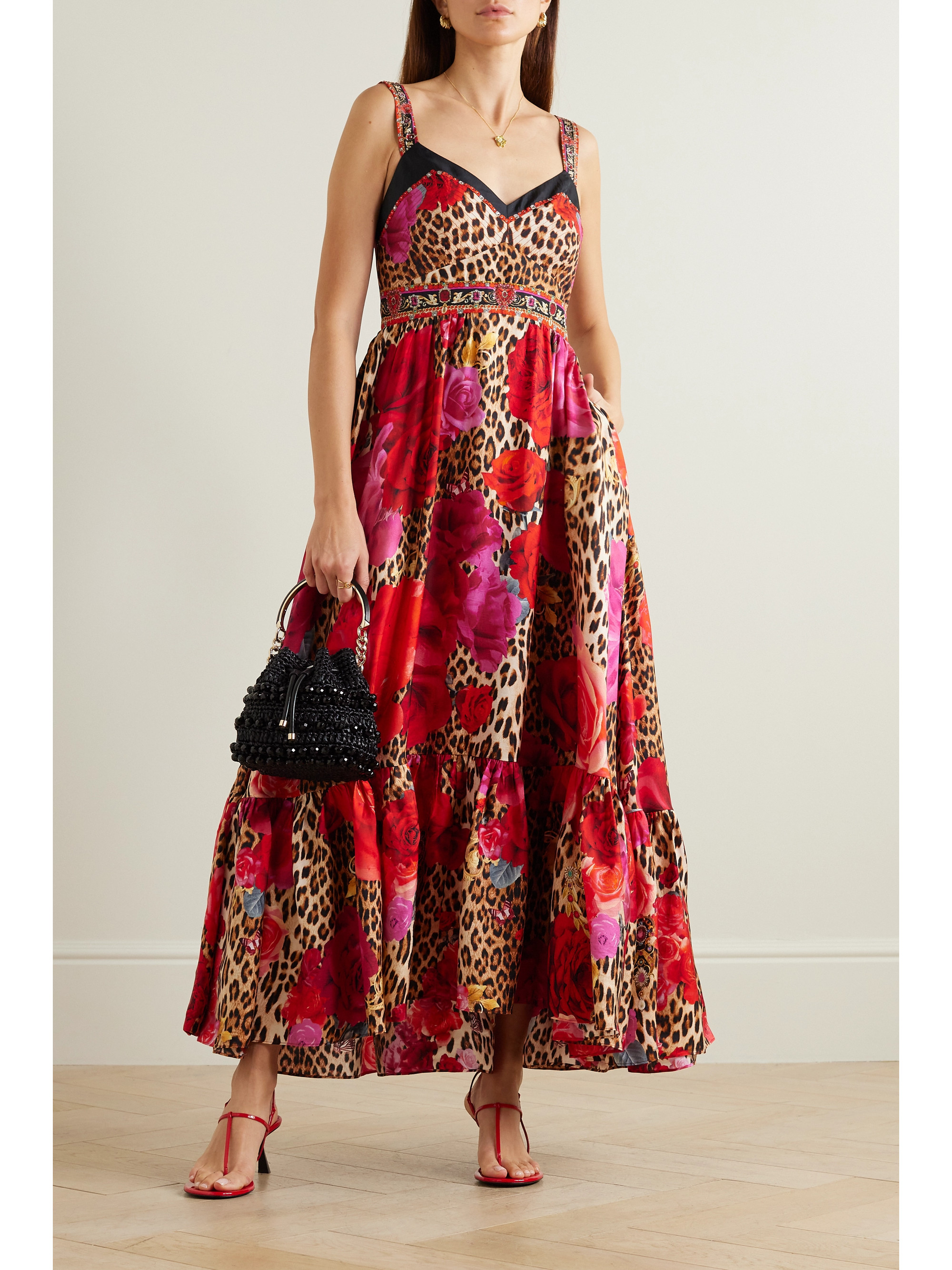 Camilla Crystal-embellished printed silk-twill maxi dress