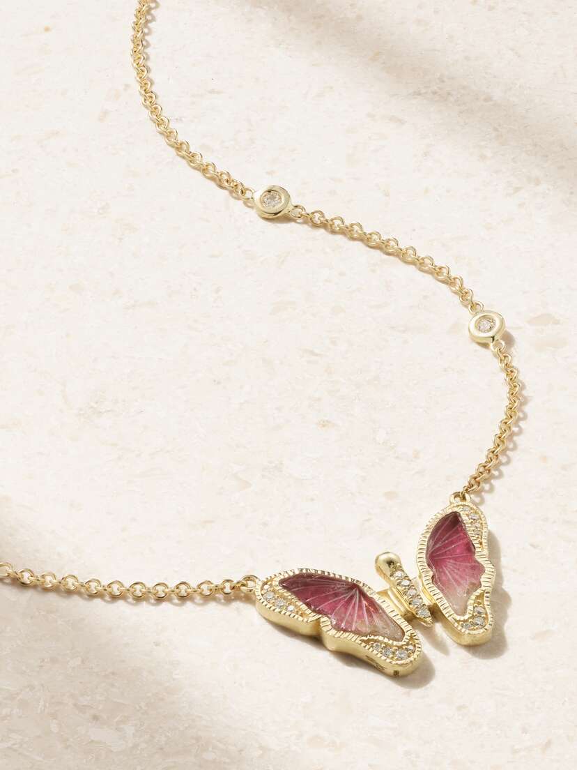 Jacquie Aiche Butterfly 14-karat Gold, Tourmaline And Diamond Necklace