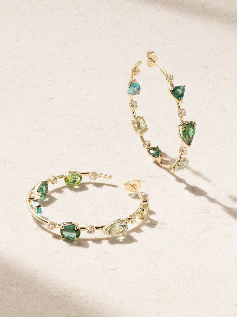 Jacquie Aiche Sophia 14-karat Gold Multi-stone Hoop Earrings